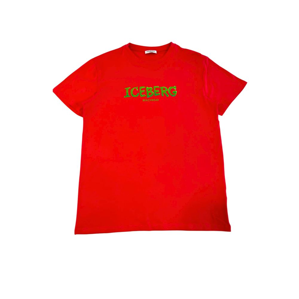 Iceberg Rotes Herren-T-Shirt aus Baumwolle