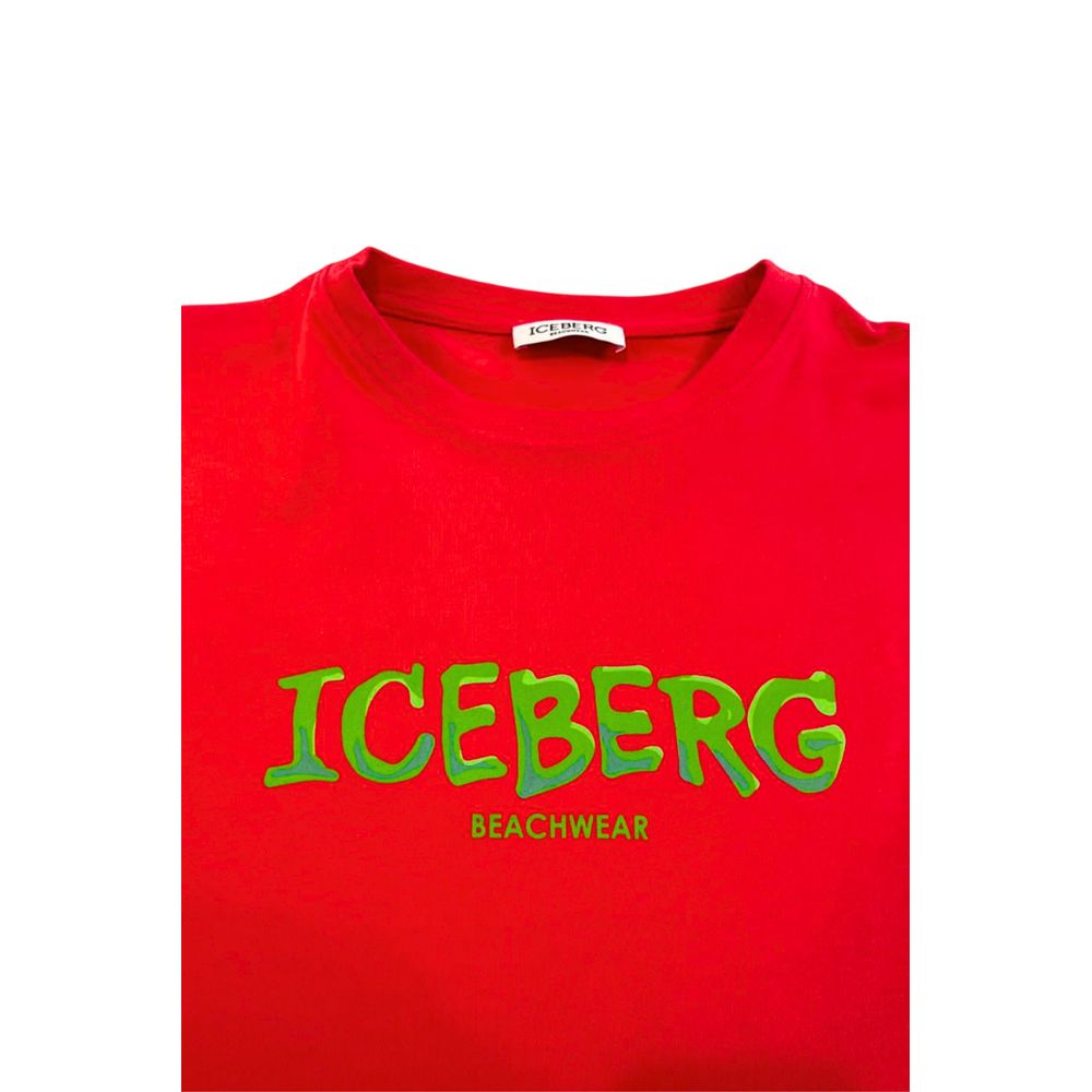 Iceberg Rotes Herren-T-Shirt aus Baumwolle
