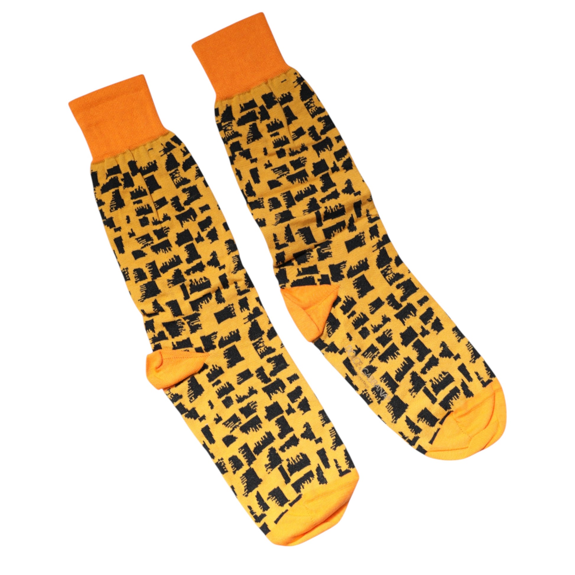 Dolce &amp; Gabbana – Wadenlange Herrensocken mit gelbem und schwarzem Aufdruck