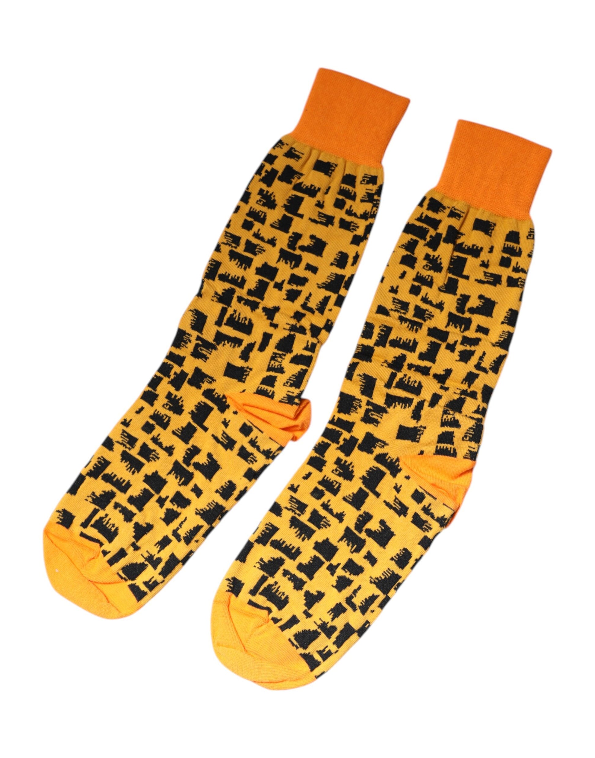 Dolce &amp; Gabbana – Wadenlange Herrensocken mit gelbem und schwarzem Aufdruck