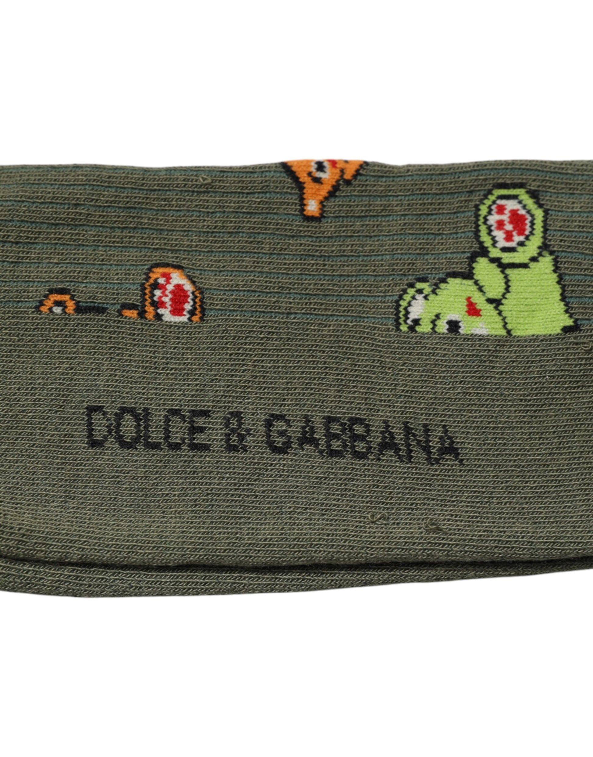 Dolce &amp; Gabbana Grüne Nylonsocken mit DG-Bären-Print, wadenlang