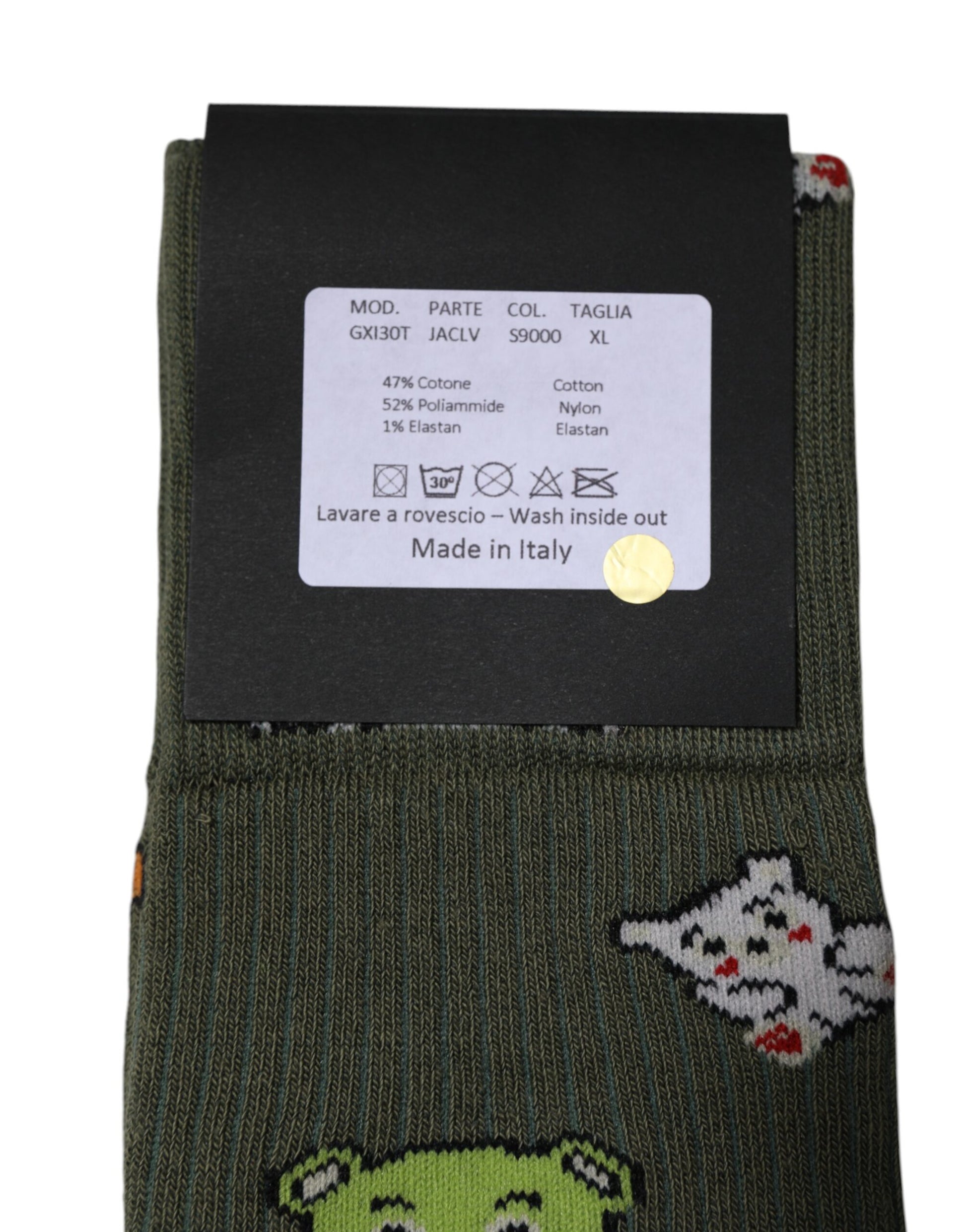 Dolce &amp; Gabbana Grüne Nylonsocken mit DG-Bären-Print, wadenlang