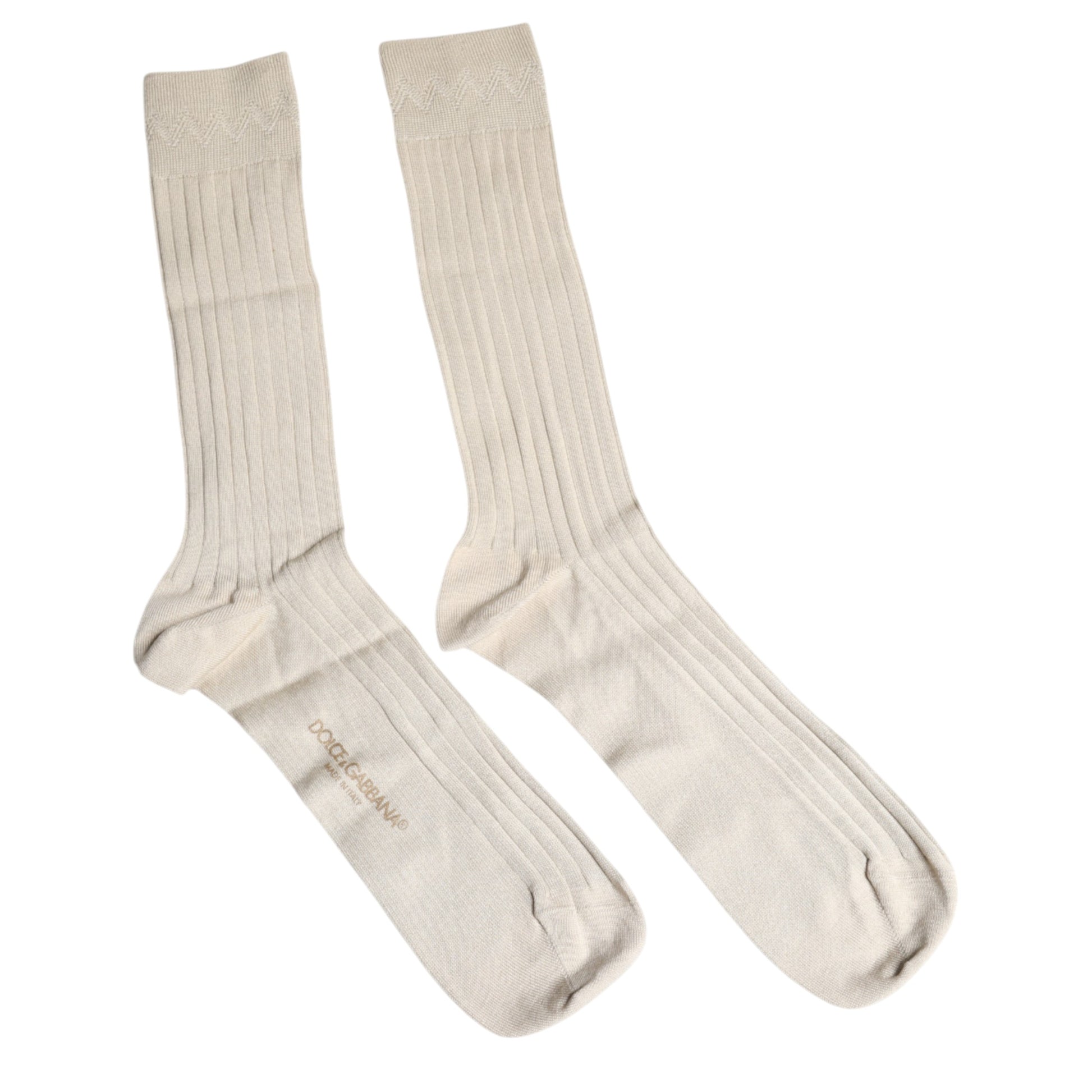 Dolce &amp; Gabbana – Wadenlange Socken aus elastischer Baumwolle mit Logo in Beige