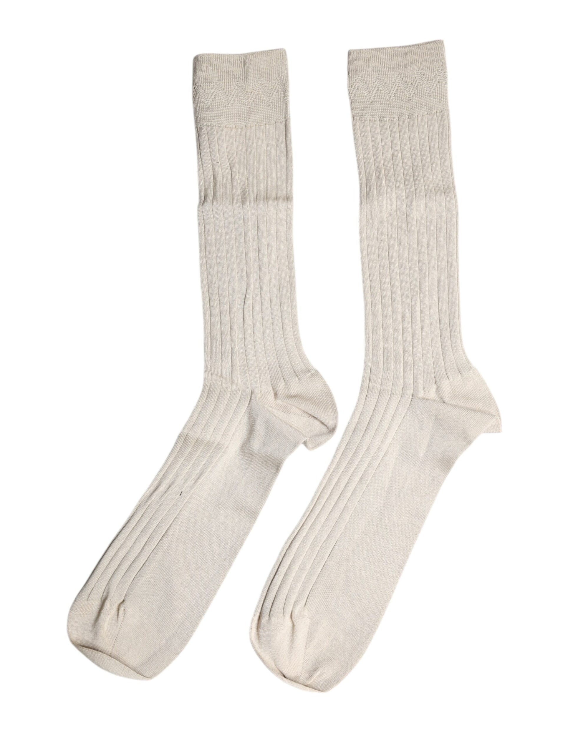 Dolce &amp; Gabbana – Wadenlange Socken aus elastischer Baumwolle mit Logo in Beige