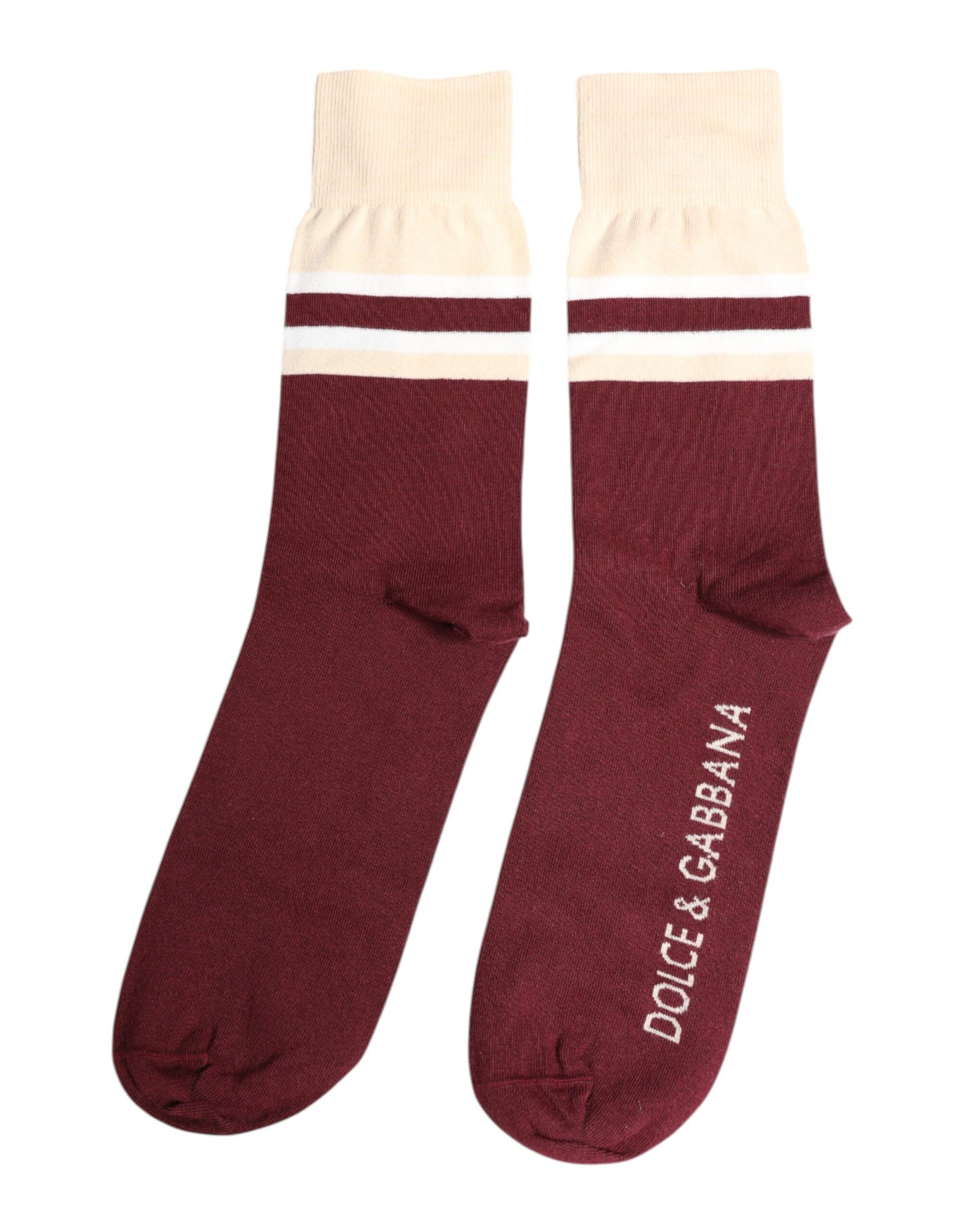 Dolce &amp; Gabbana – Burgunderrote, wadenlange Stretchsocken mit Logo-Print