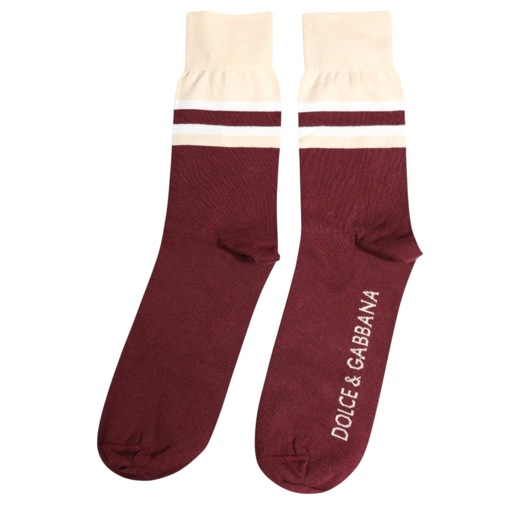 Dolce &amp; Gabbana – Burgunderrote, wadenlange Stretchsocken mit Logo-Print