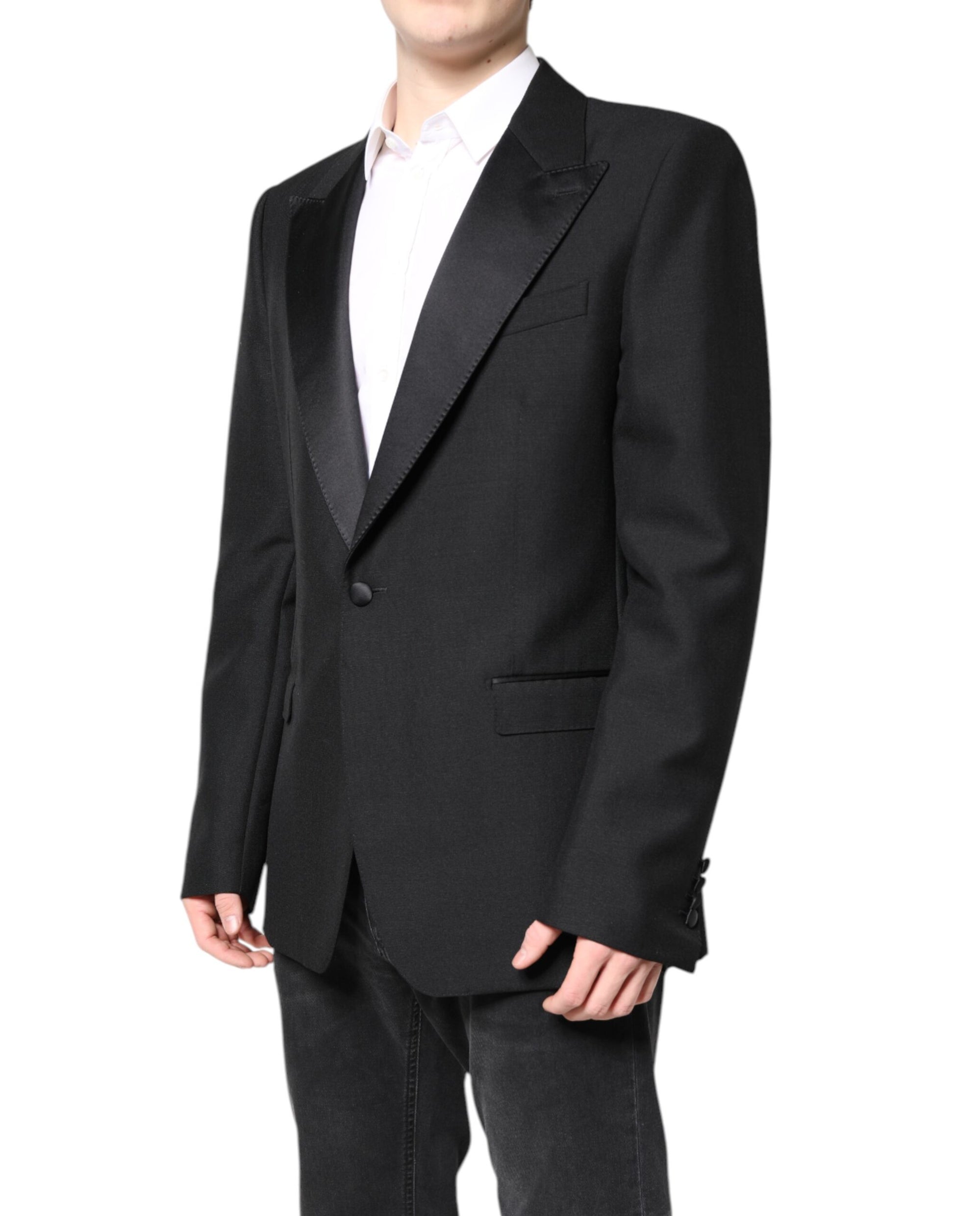 Dolce &amp; Gabbana – Einreihiger Blazer aus schwarzer Wolle