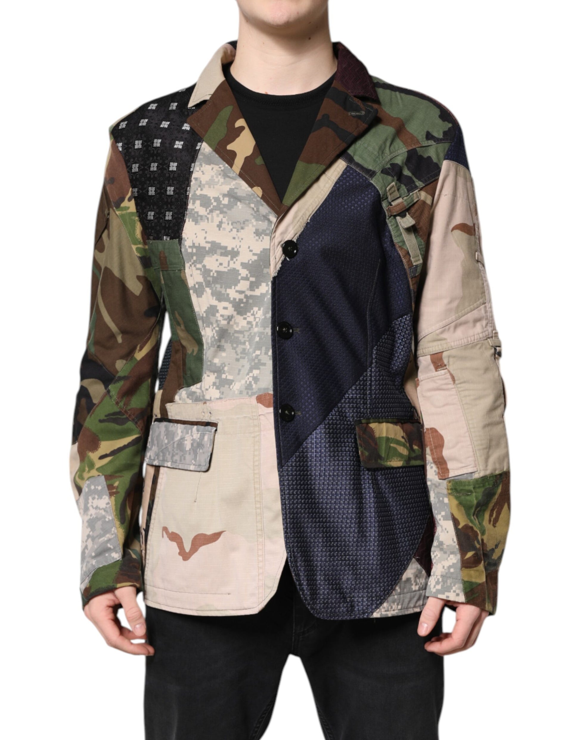 Dolce &amp; Gabbana Mehrfarbiger Camouflage-Patchwork-Mantelblazer