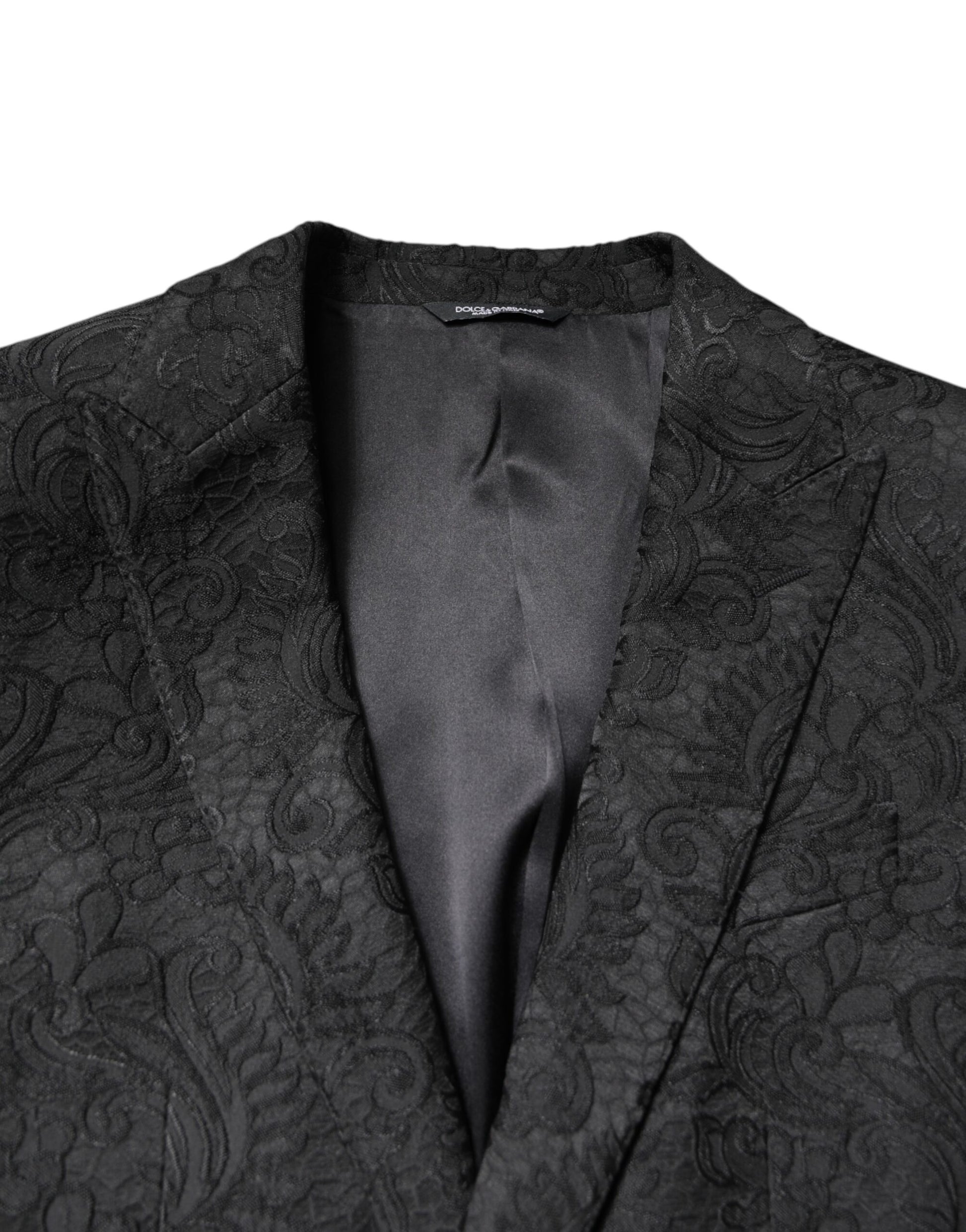 Dolce &amp; Gabbana – Schwarzer Jacquard-Mantel mit Blumenmuster, Jacke und Blazer
