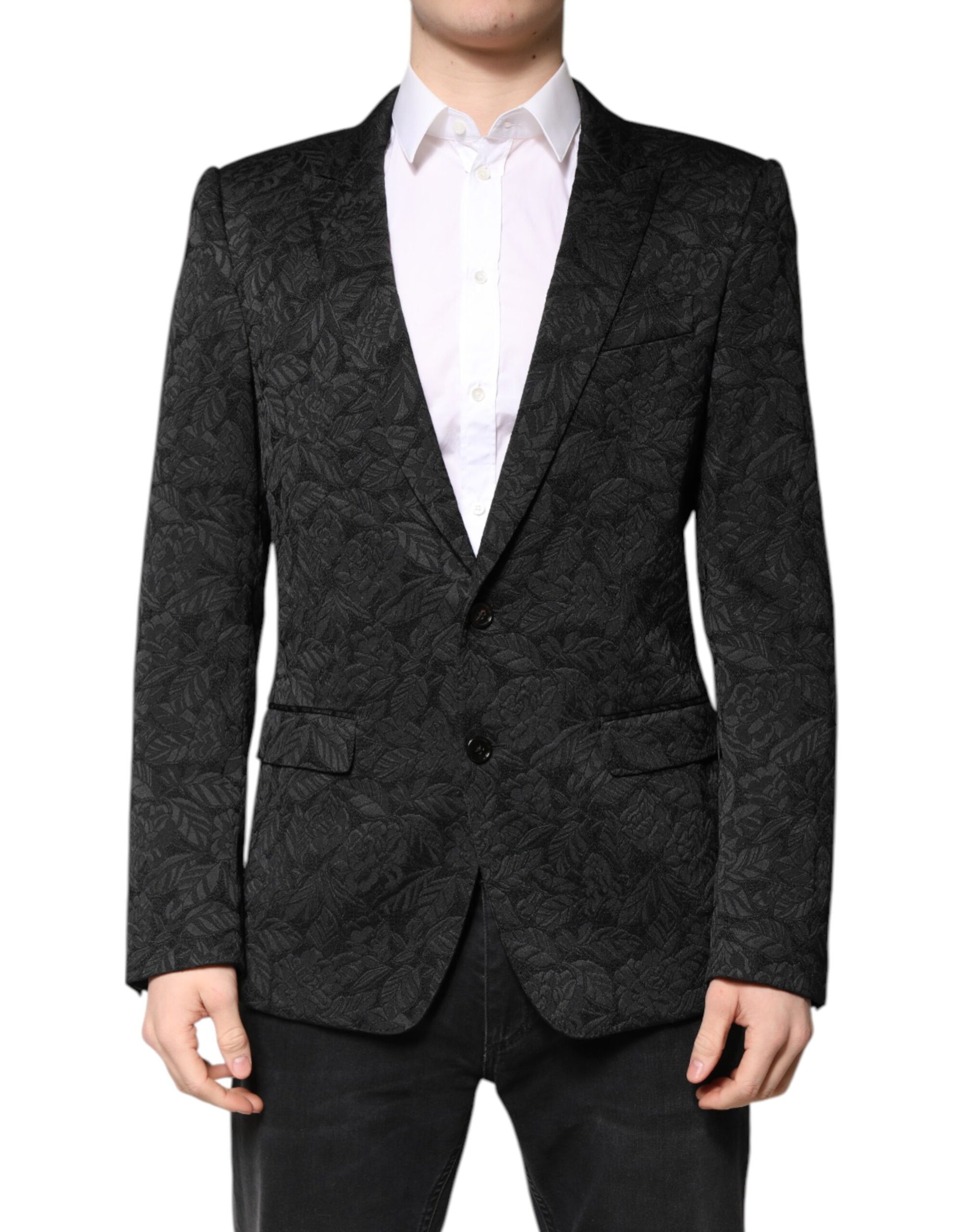 Dolce &amp; Gabbana Schwarzer MARTINI Einreihiger Brokat-Blazer