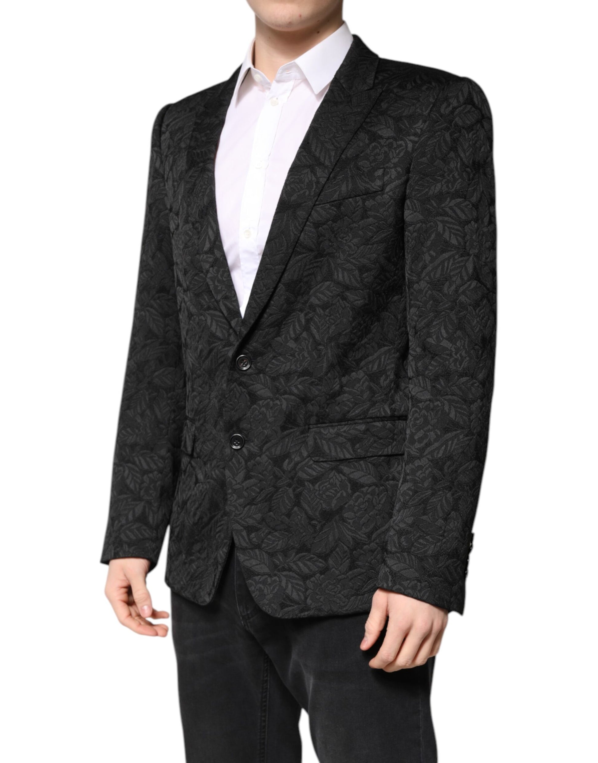 Dolce &amp; Gabbana Schwarzer MARTINI Einreihiger Brokat-Blazer