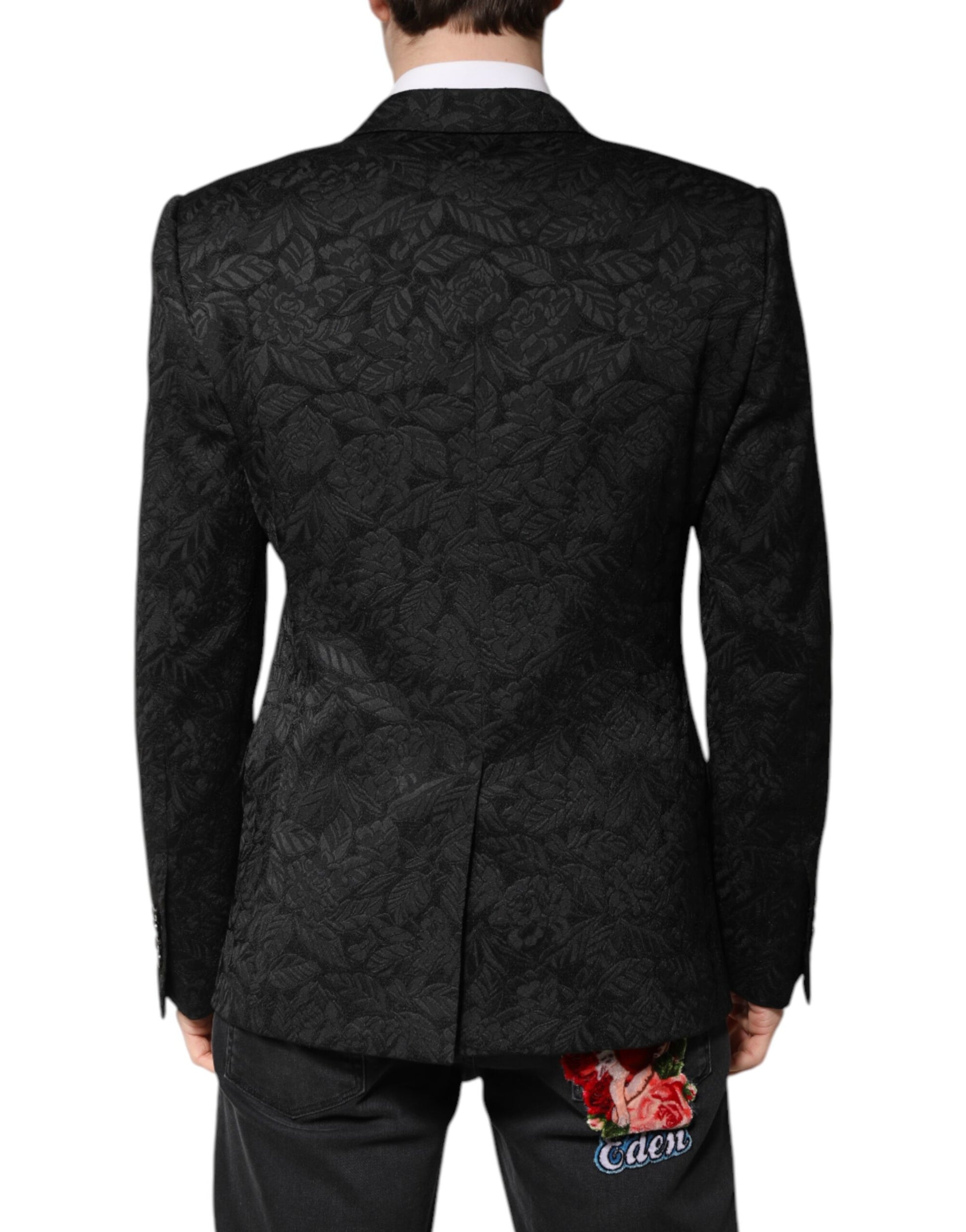 Dolce &amp; Gabbana Schwarzer MARTINI Einreihiger Brokat-Blazer