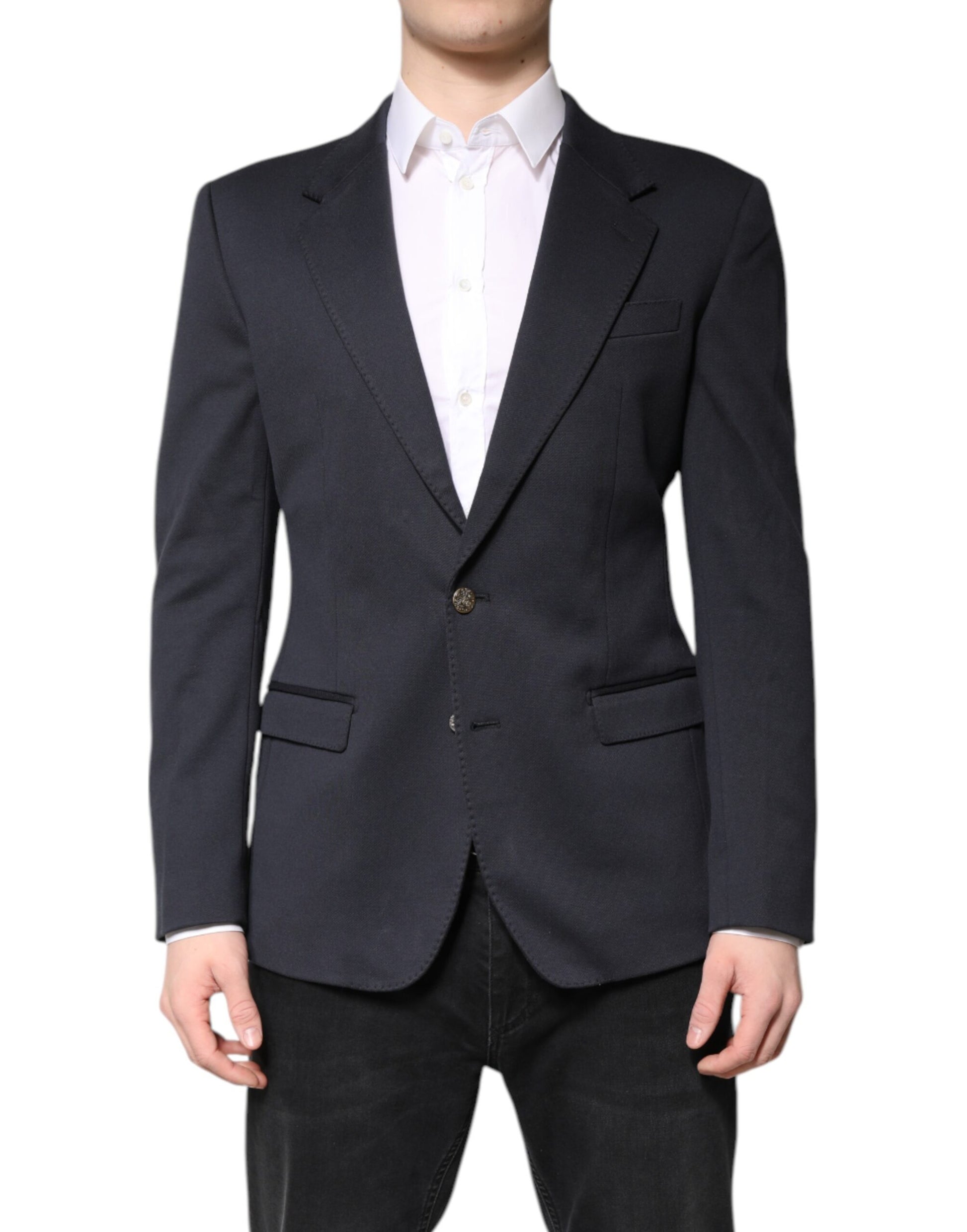 Dolce &amp; Gabbana Dunkelblaue Baumwolle Herren Jacke Mantel Anzug Blazer