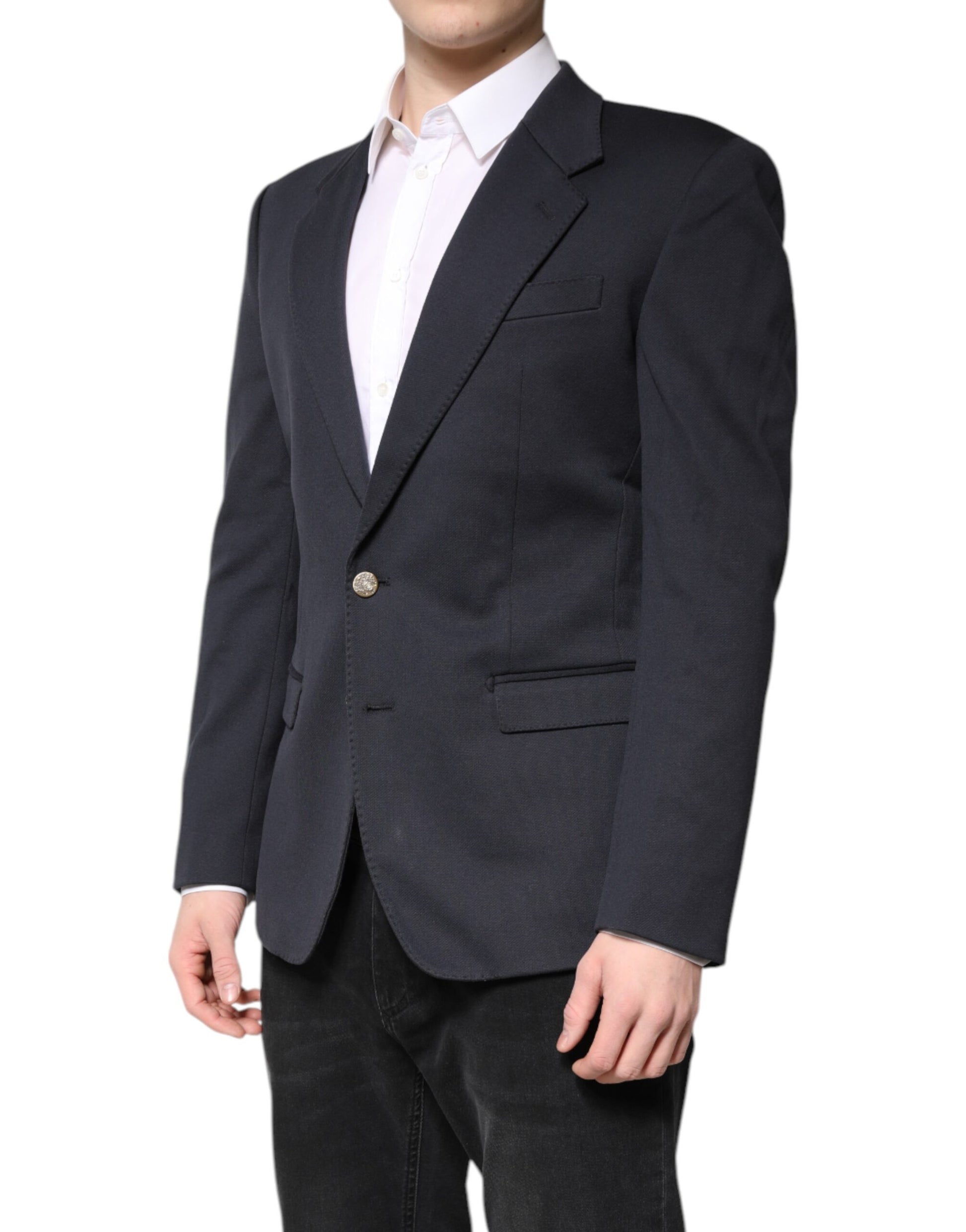 Dolce &amp; Gabbana Dunkelblaue Baumwolle Herren Jacke Mantel Anzug Blazer