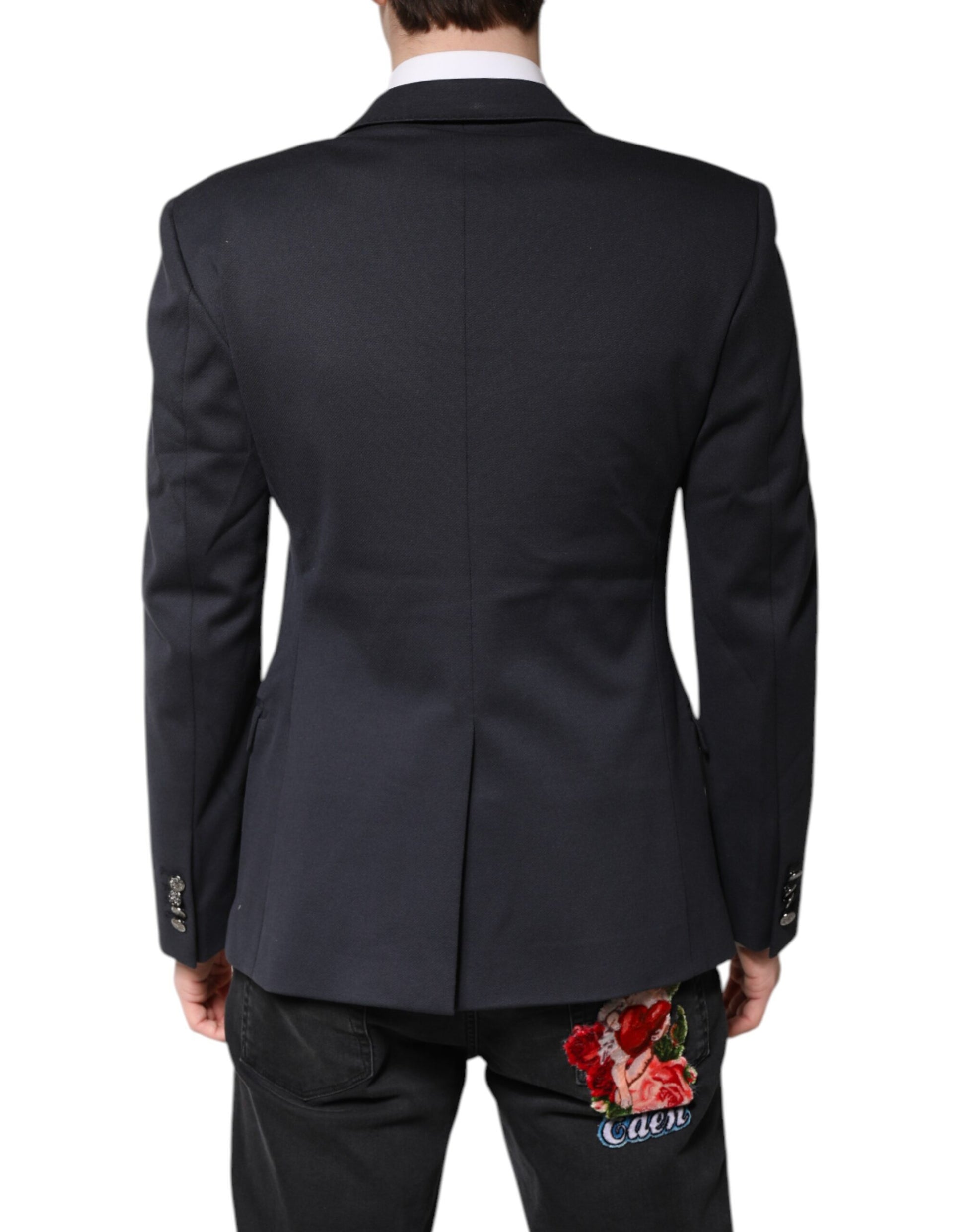 Dolce &amp; Gabbana Dunkelblaue Baumwolle Herren Jacke Mantel Anzug Blazer