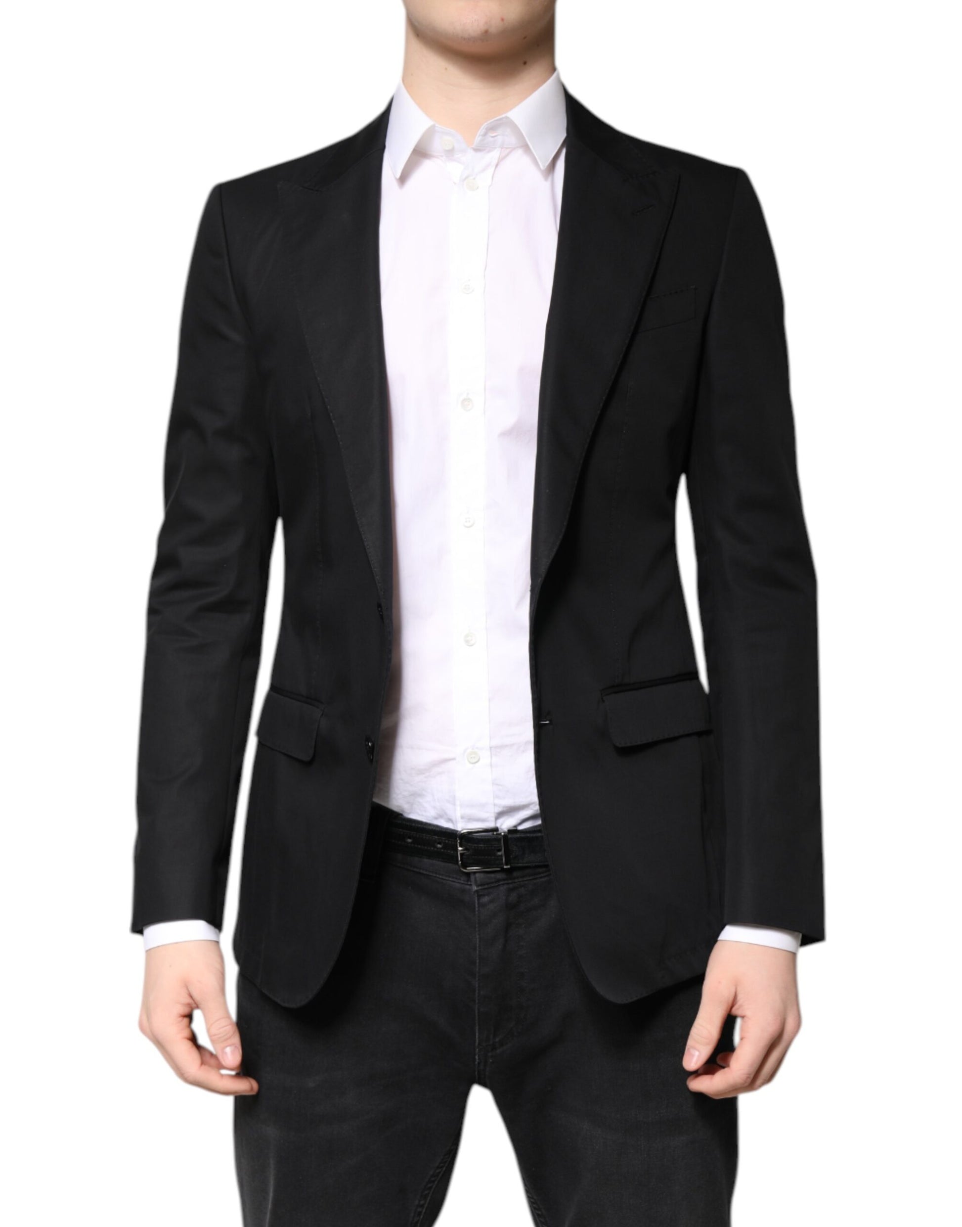 Dolce &amp; Gabbana Schwarzer einreihiger Herren-Mantelblazer aus Baumwolle