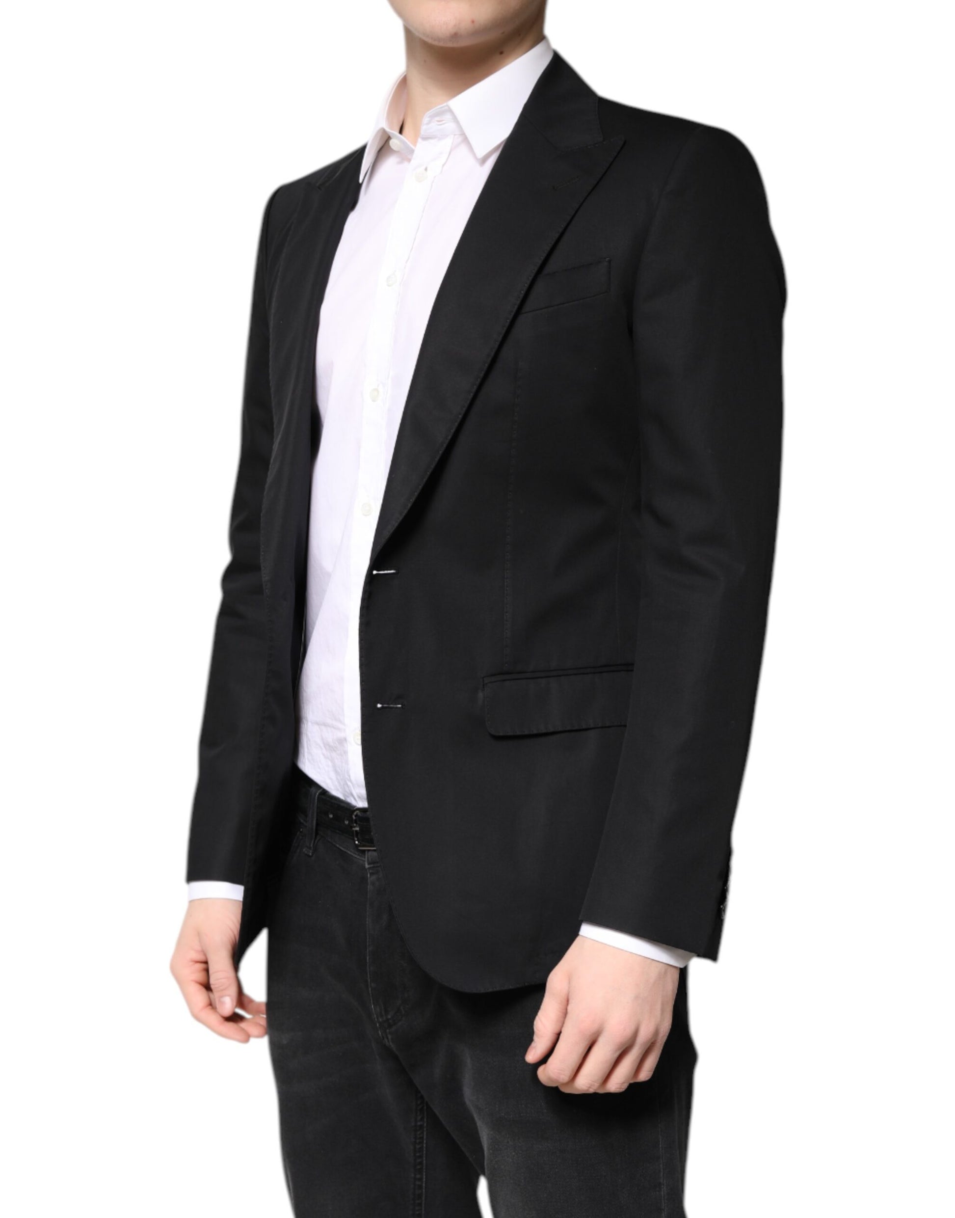 Dolce &amp; Gabbana Schwarzer einreihiger Herren-Mantelblazer aus Baumwolle