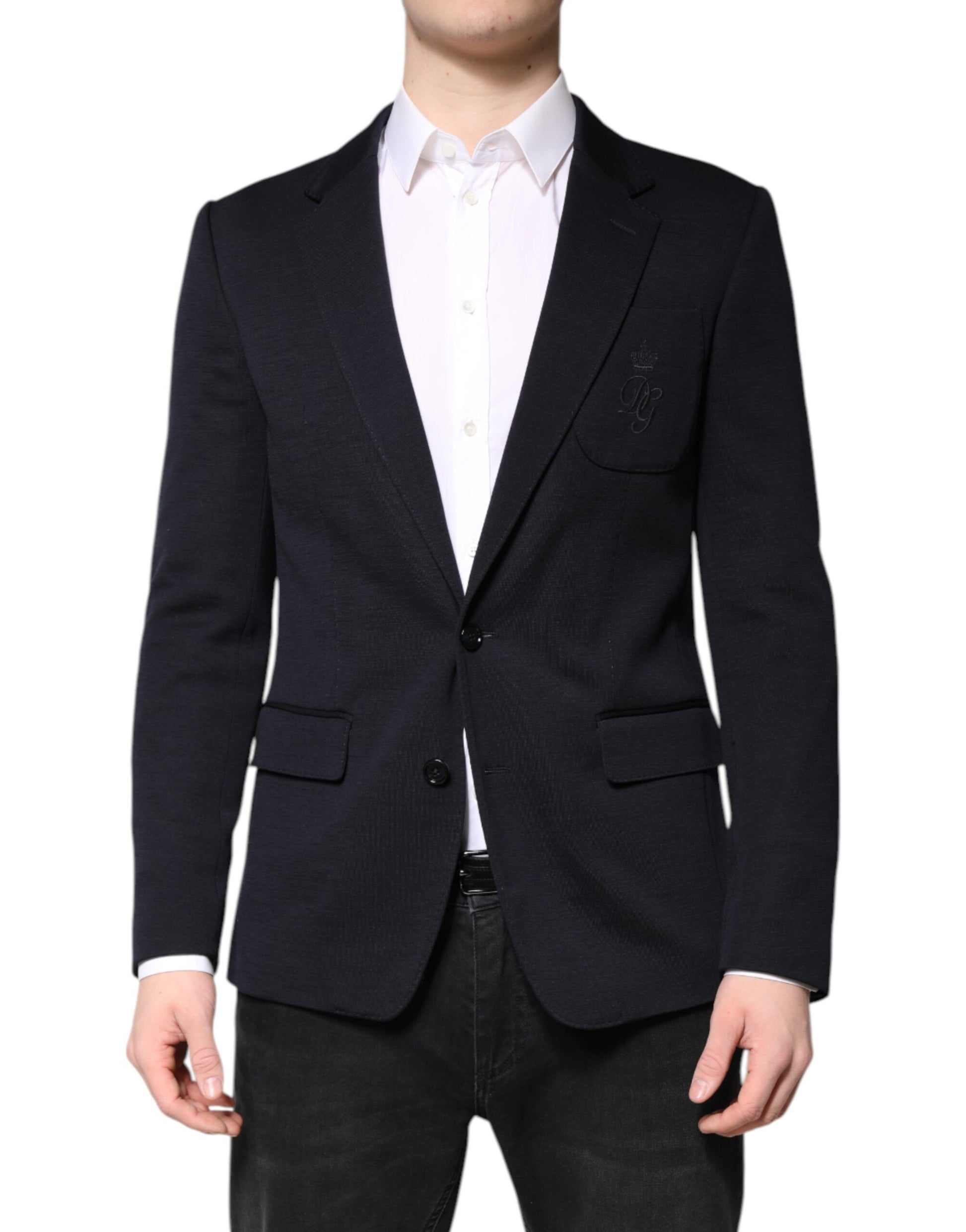 Dolce &amp; Gabbana – Einreihiger Anzugsblazer aus schwarzer Wolle