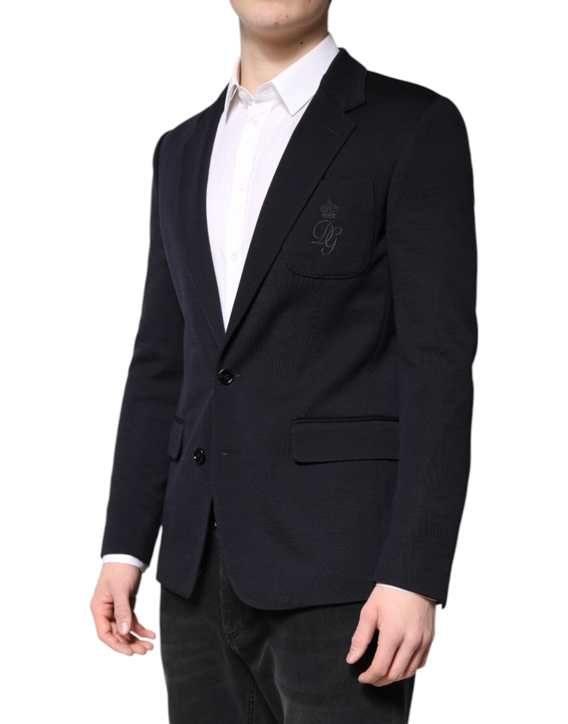 Dolce &amp; Gabbana – Einreihiger Anzugsblazer aus schwarzer Wolle
