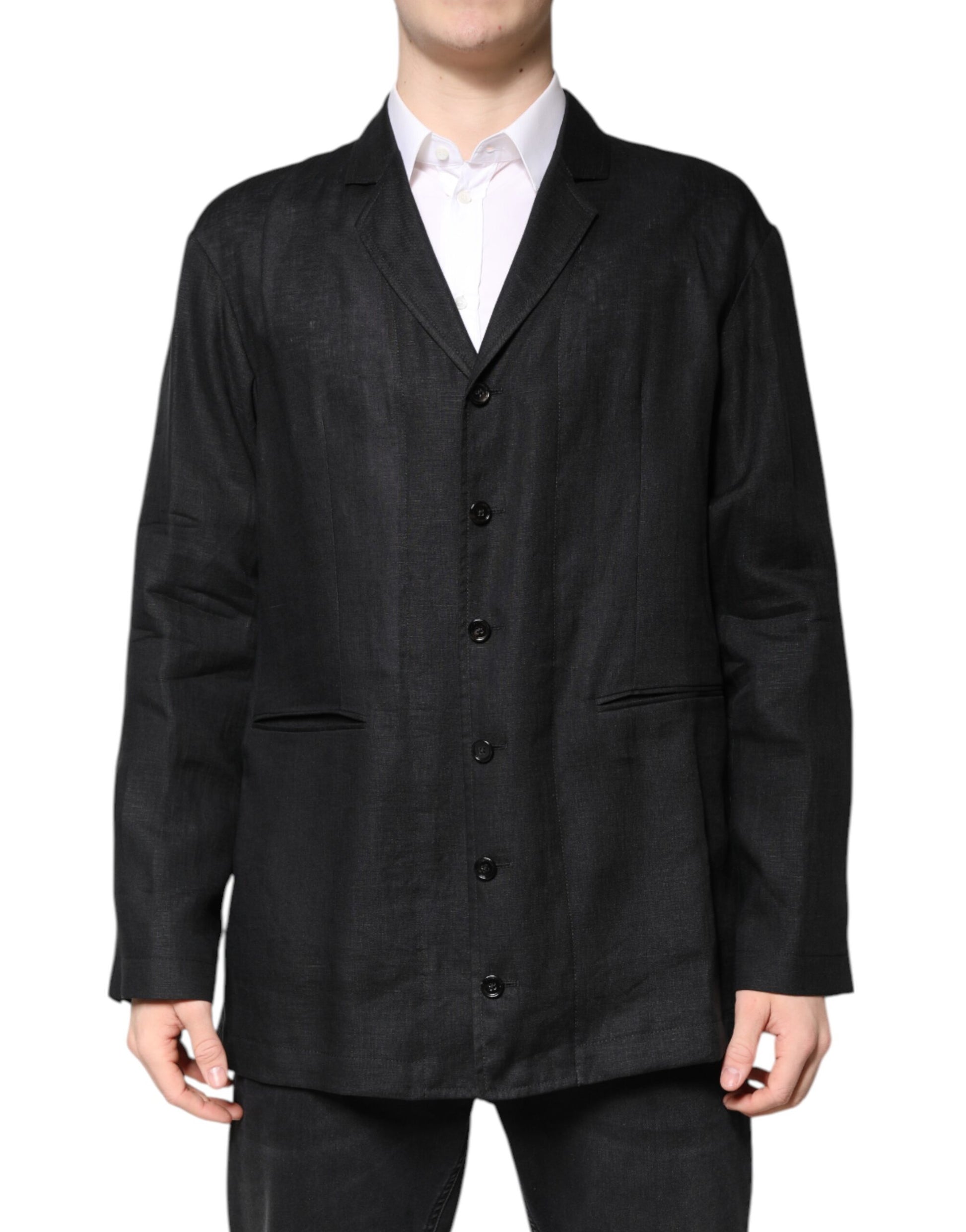 Dolce &amp; Gabbana Schwarzer einreihiger Leinen-Blazer für Herren