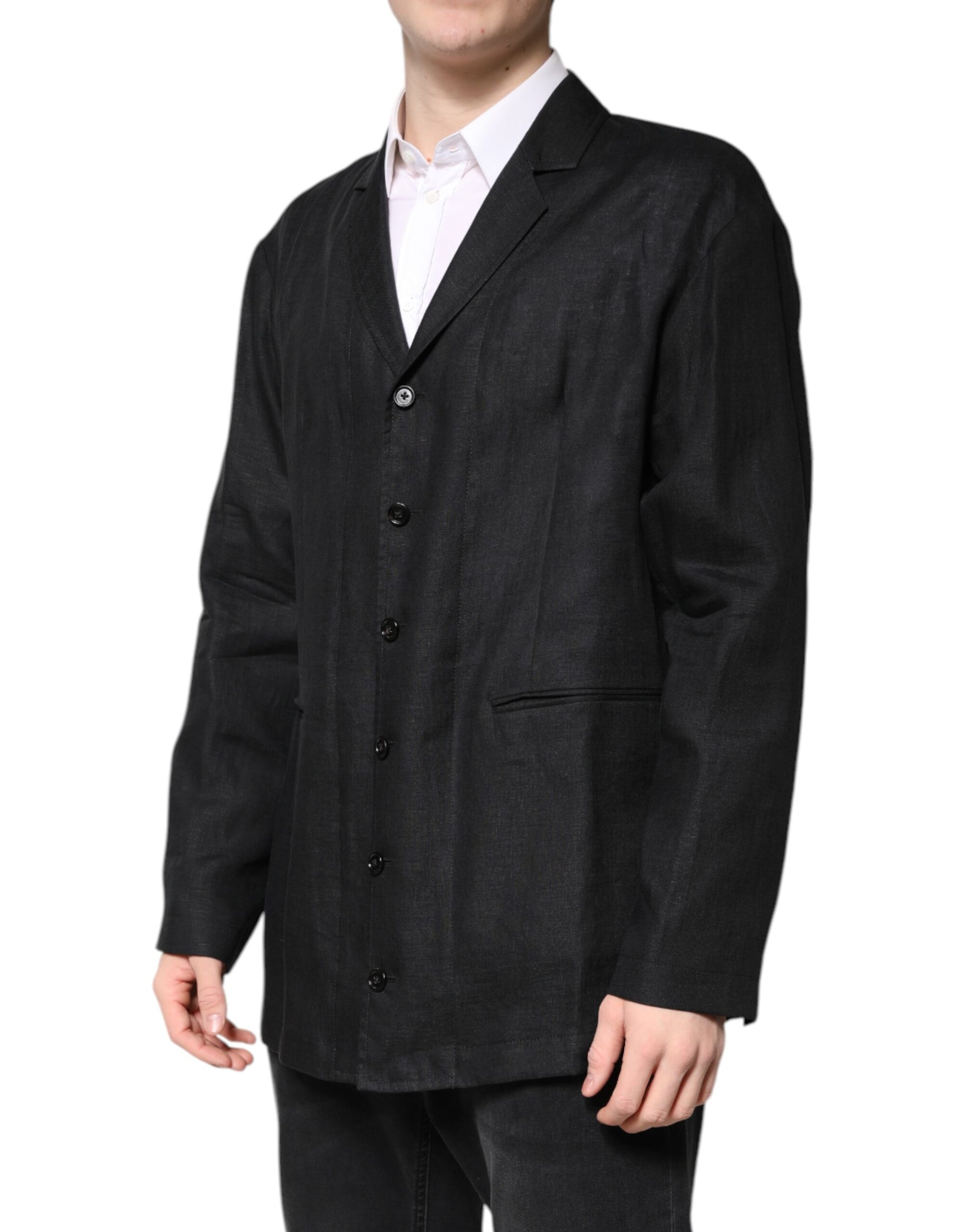 Dolce &amp; Gabbana Schwarzer einreihiger Leinen-Blazer für Herren