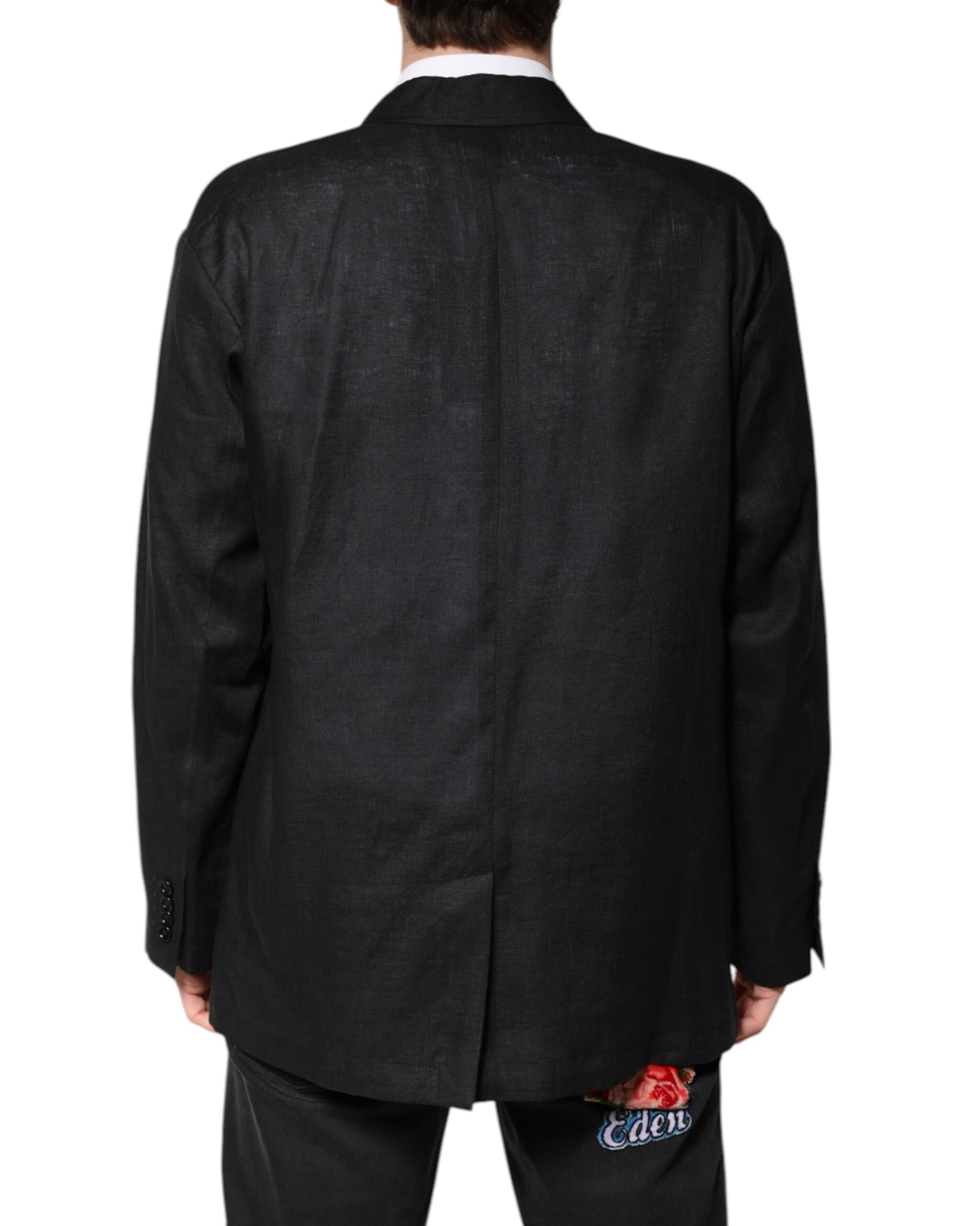 Dolce &amp; Gabbana Schwarzer einreihiger Leinen-Blazer für Herren