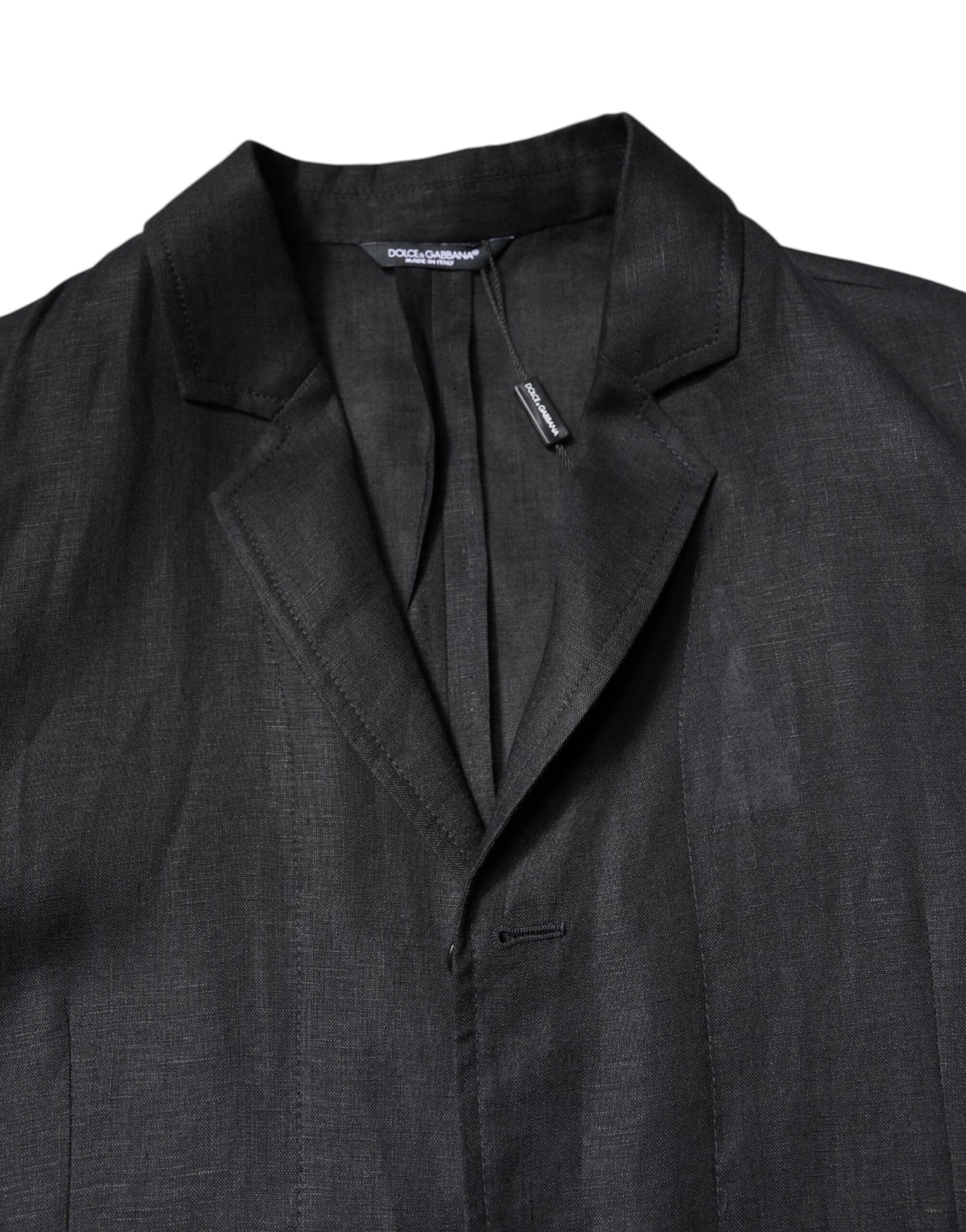 Dolce &amp; Gabbana Schwarzer einreihiger Leinen-Blazer für Herren
