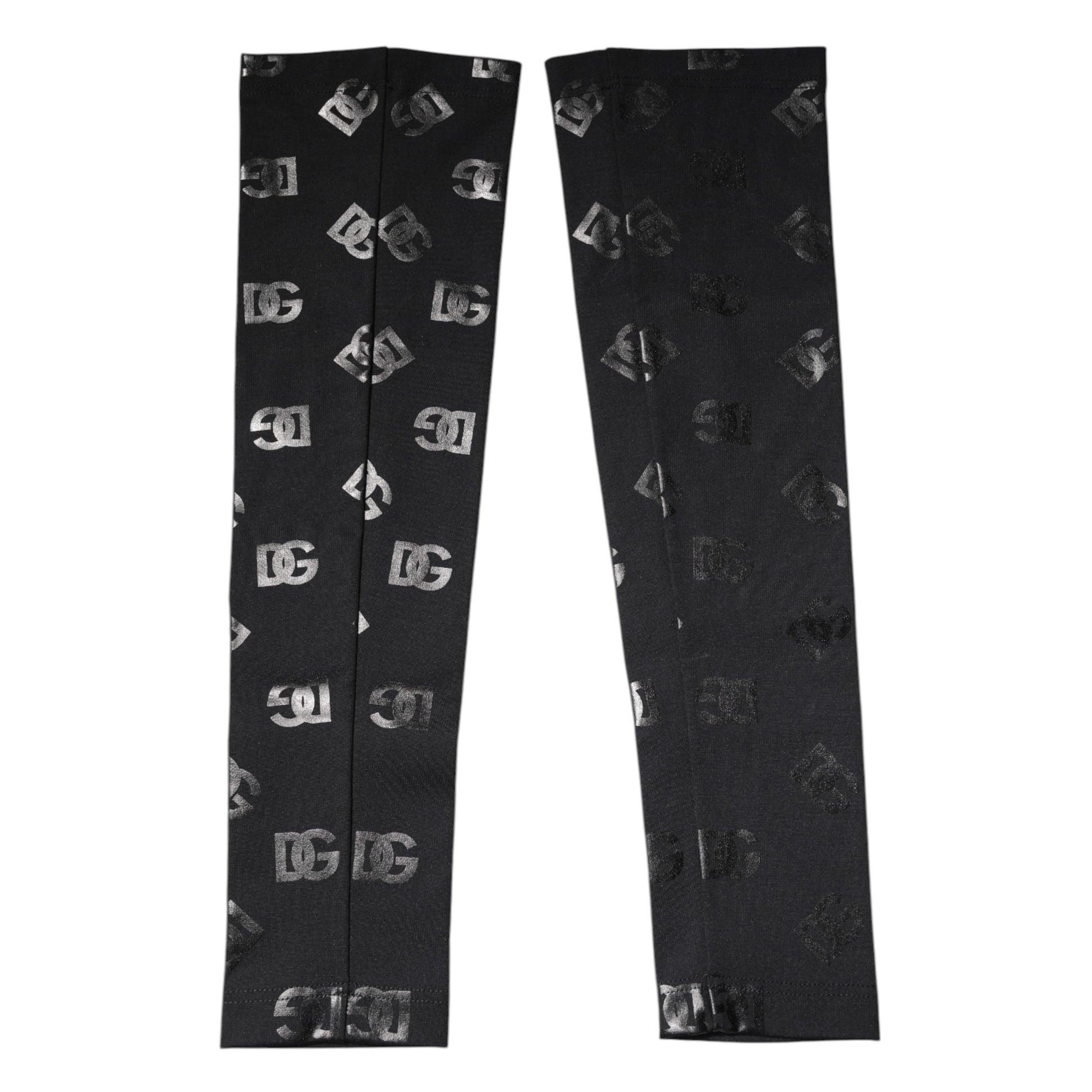 Dolce &amp; Gabbana – Schwarze Stretch-Armstulpen aus Wolle mit DG-Logo und Monogramm