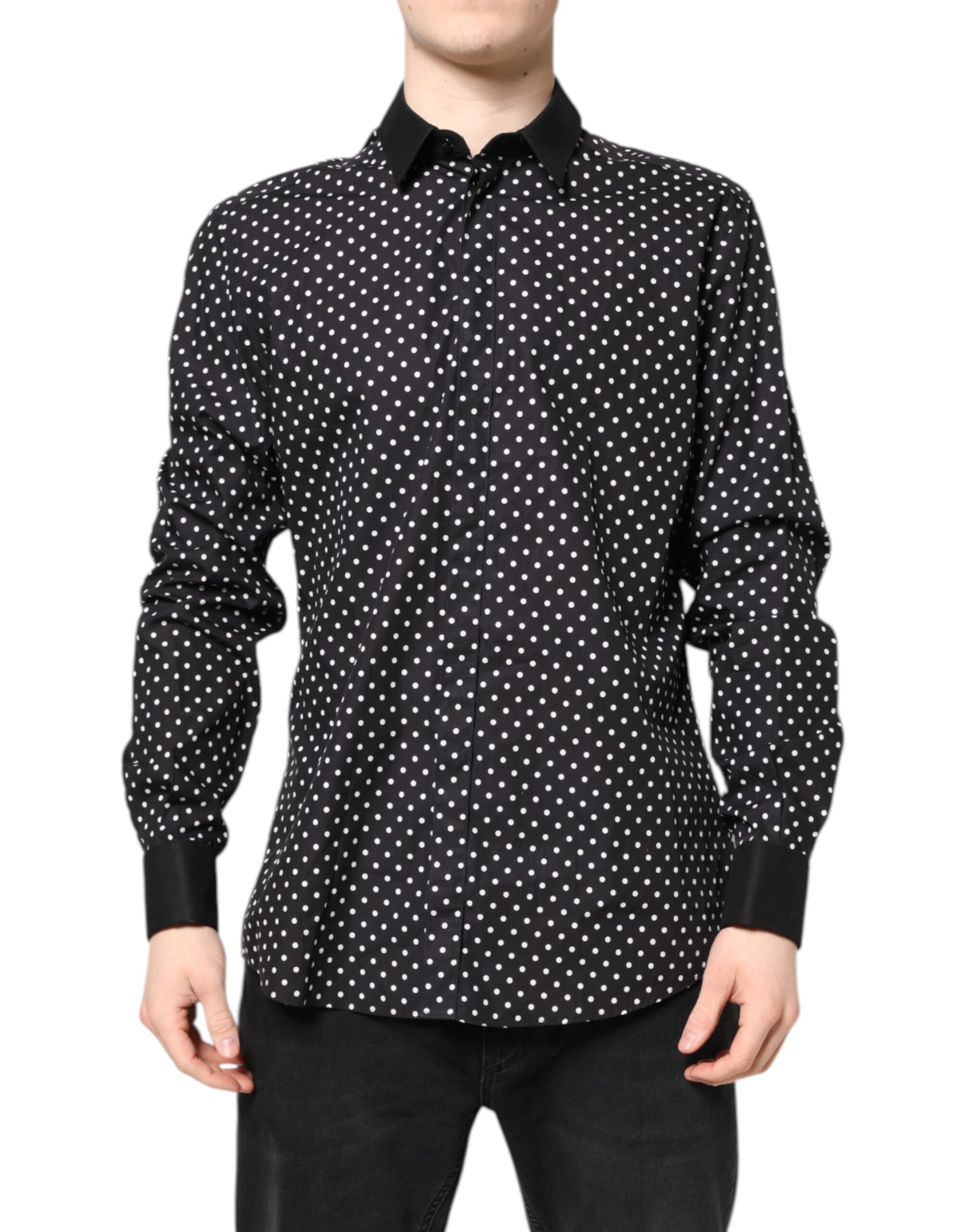 Dolce &amp; Gabbana – Schwarzes, gepunktetes Hemd aus Baumwolle für formelle Anlässe