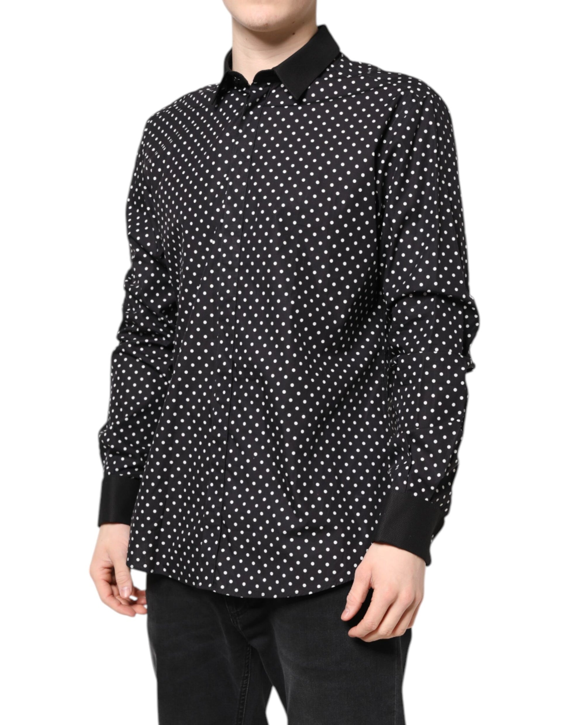 Dolce &amp; Gabbana – Schwarzes, gepunktetes Hemd aus Baumwolle für formelle Anlässe