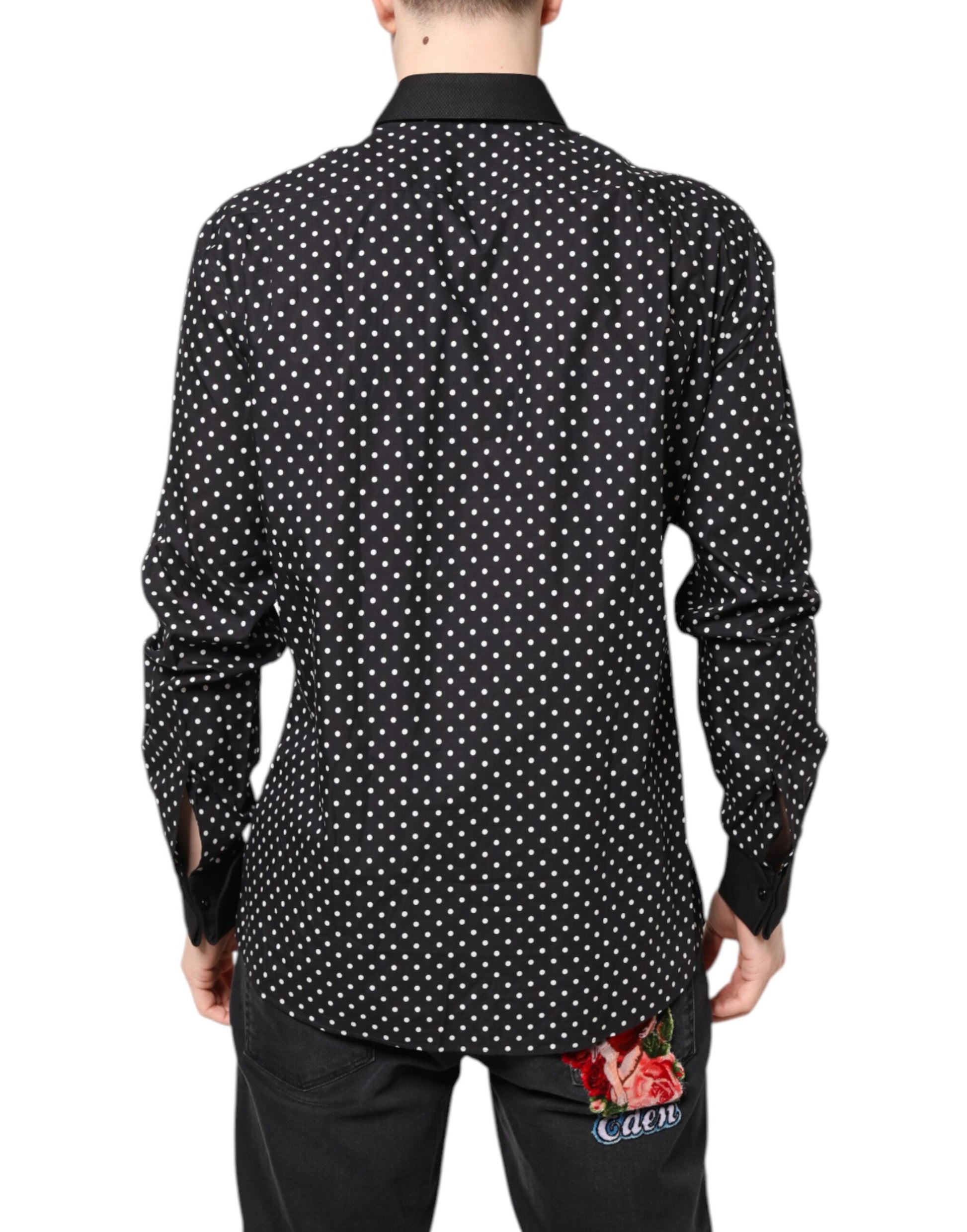 Dolce &amp; Gabbana – Schwarzes, gepunktetes Hemd aus Baumwolle für formelle Anlässe
