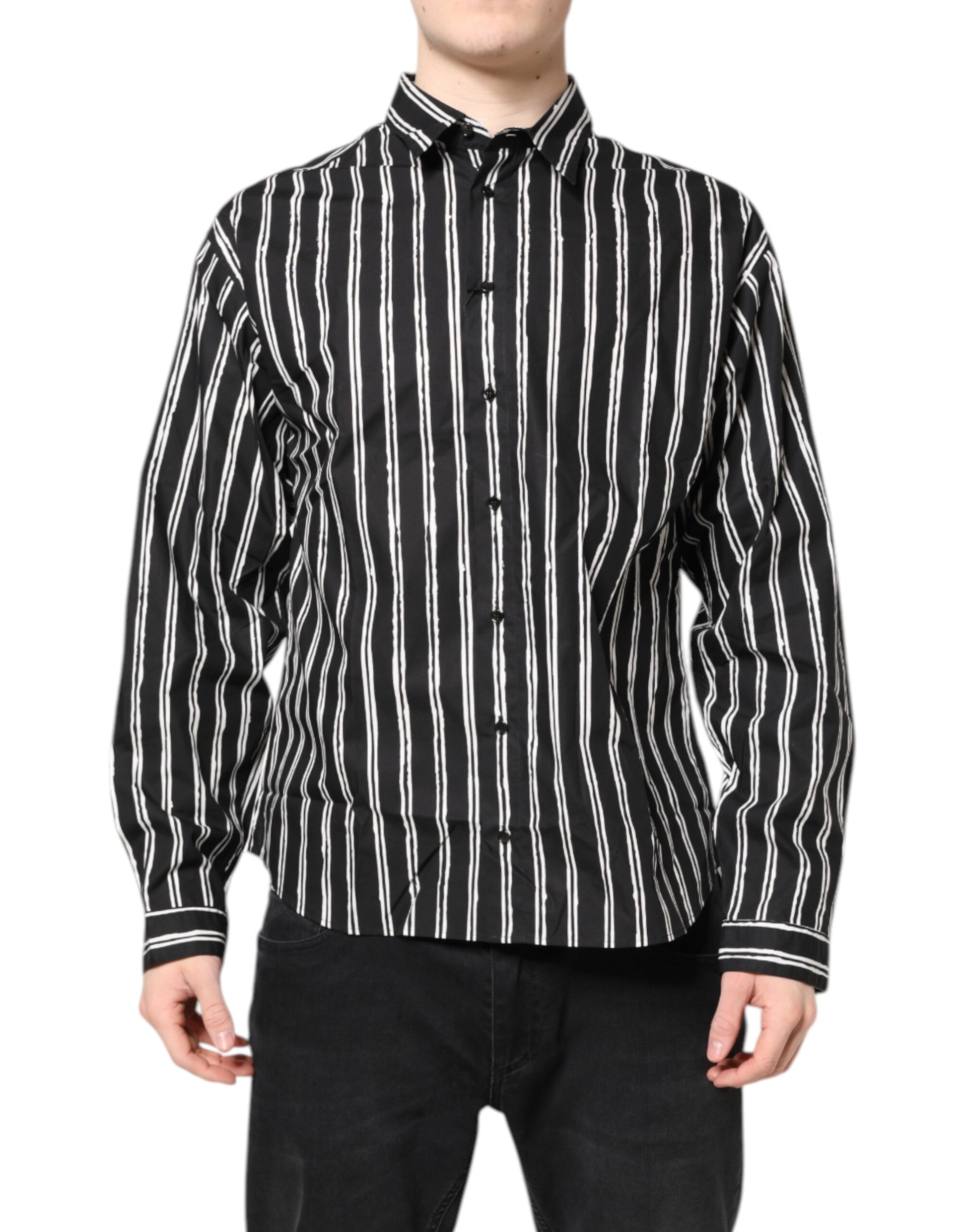 Dolce &amp; Gabbana – Schwarz-weiß gestreiftes Baumwollhemd