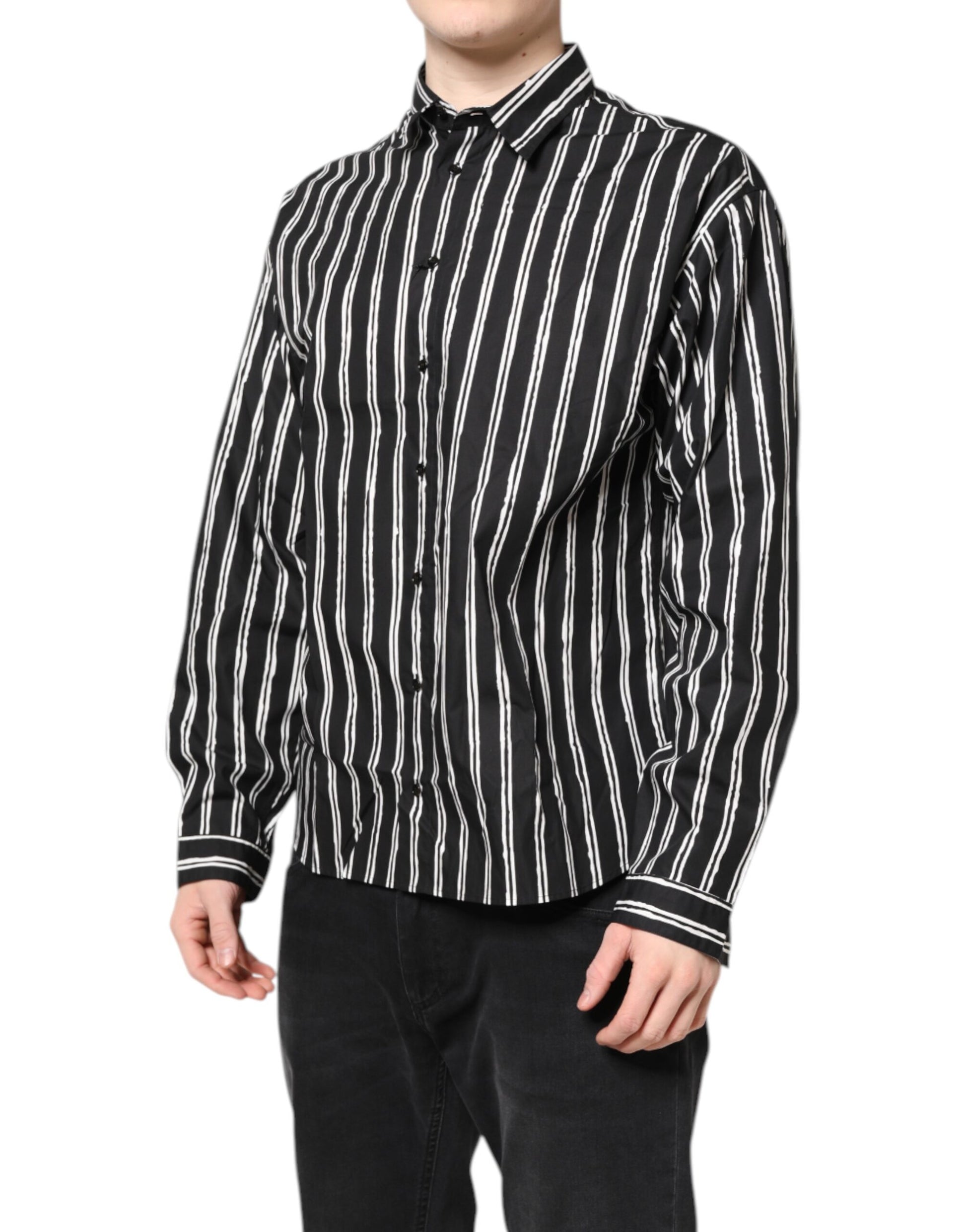 Dolce &amp; Gabbana – Schwarz-weiß gestreiftes Baumwollhemd