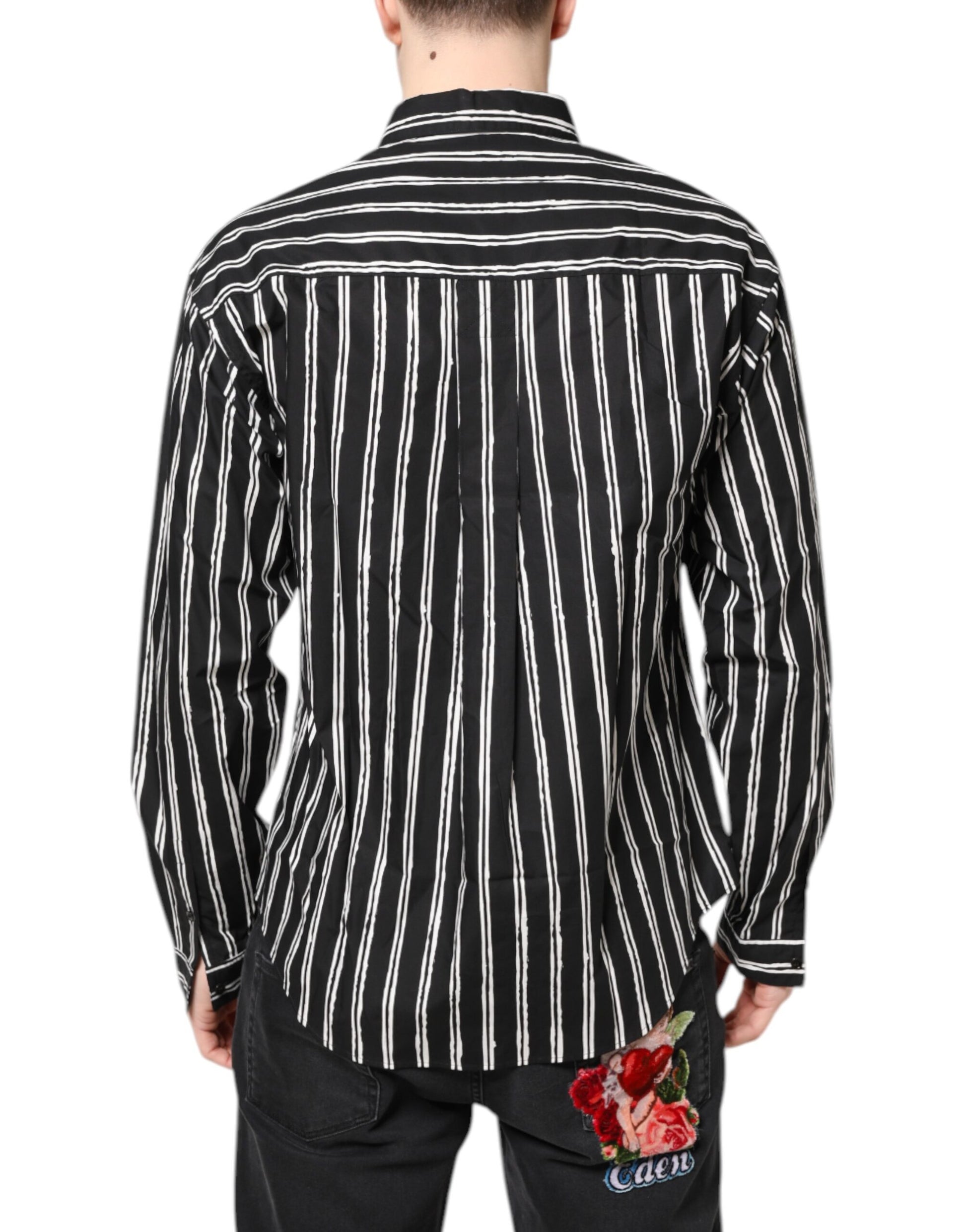 Dolce &amp; Gabbana – Schwarz-weiß gestreiftes Baumwollhemd