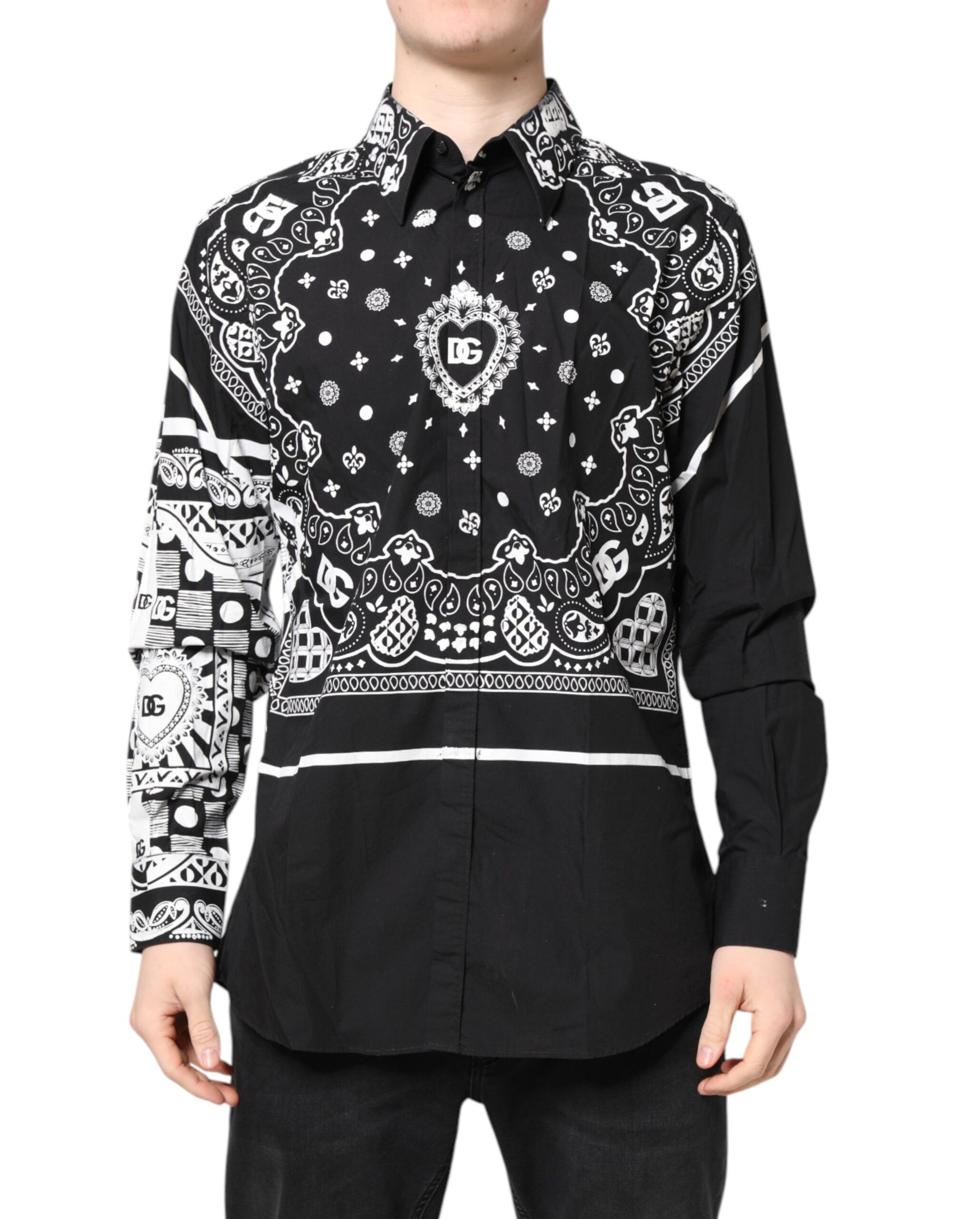 Dolce &amp; Gabbana Schwarz-Weißes Bandana MARTINI Herrenhemd