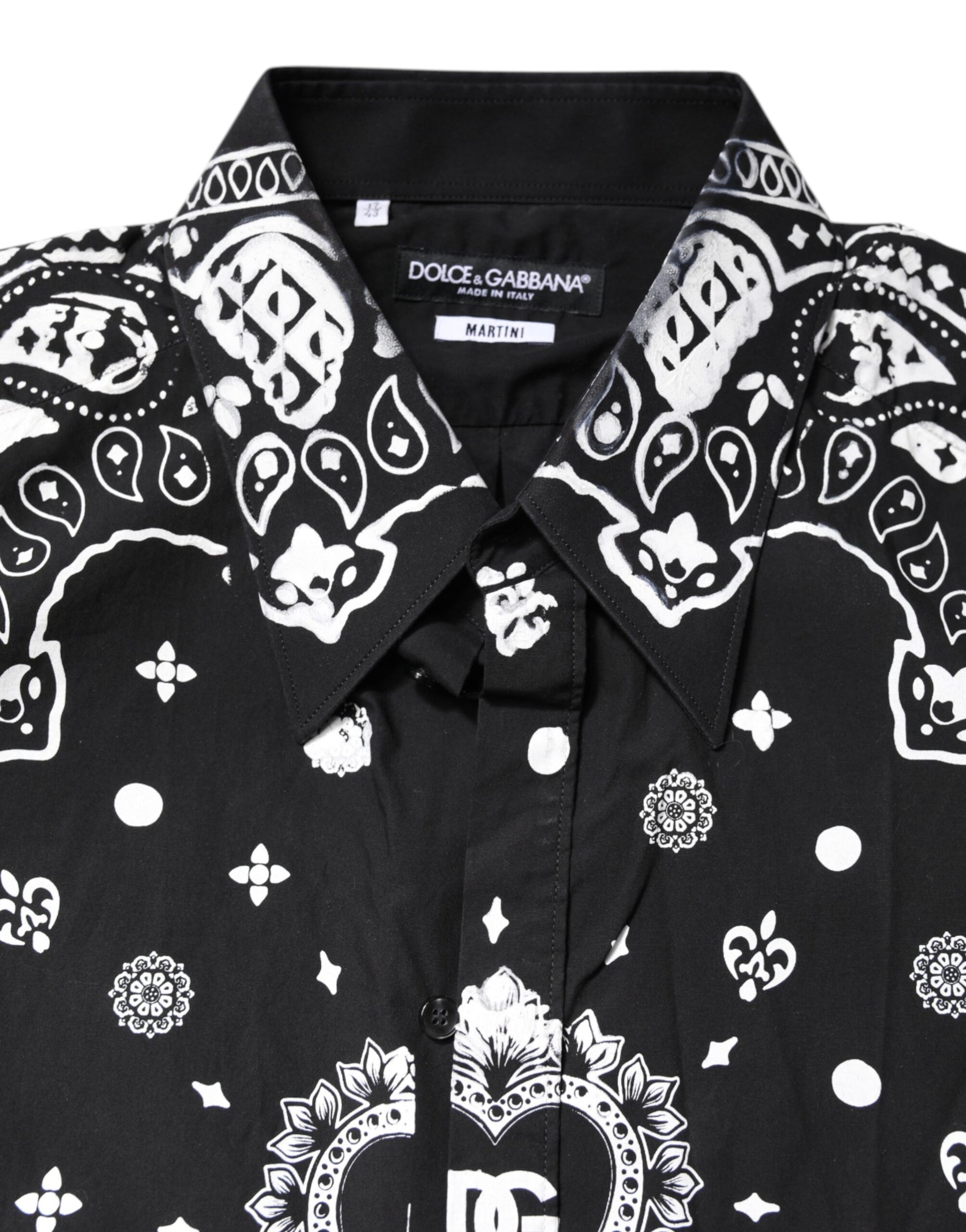 Dolce &amp; Gabbana Schwarz-Weißes Bandana MARTINI Herrenhemd