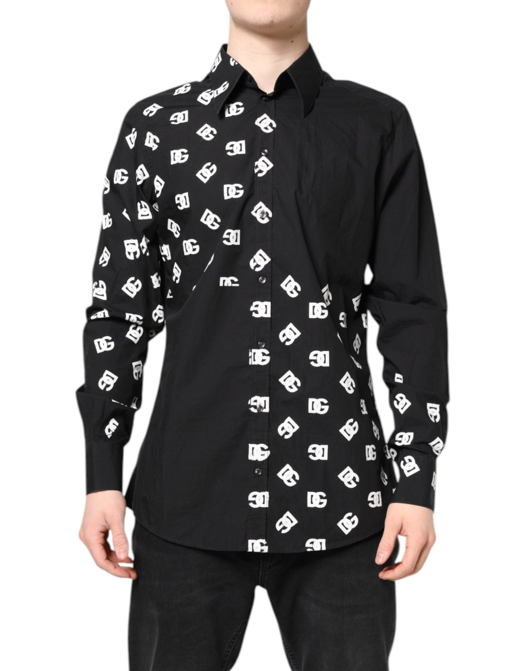 Dolce &amp; Gabbana Schwarzes MARTINI-Oberhemd aus Baumwolle mit DG-Logo