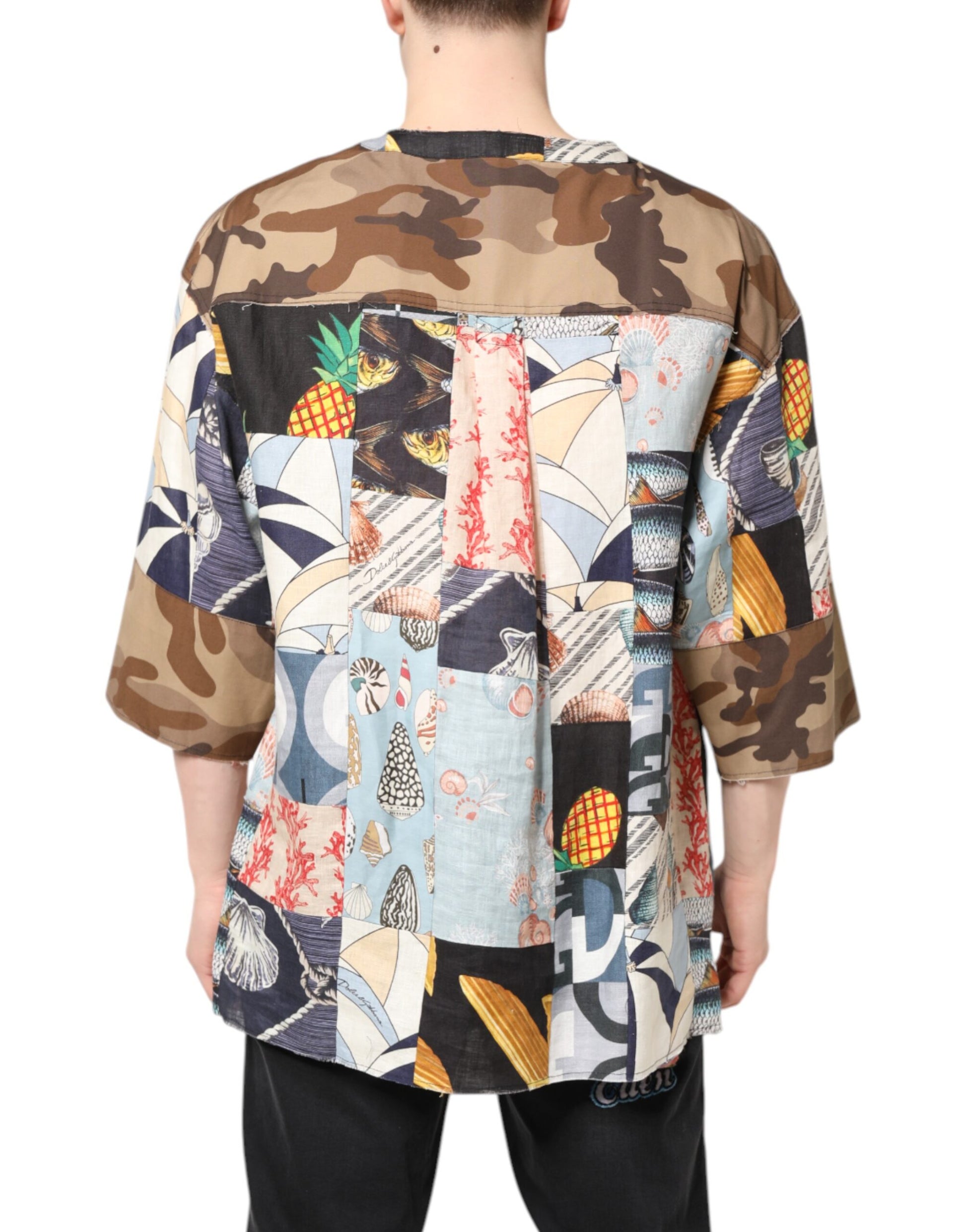 Dolce &amp; Gabbana – Mehrfarbiges Patchwork-Hemd mit kurzen Ärmeln