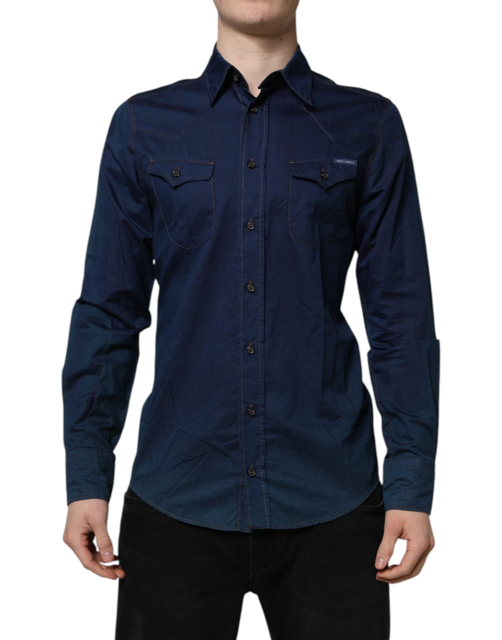 Dolce &amp; Gabbana Blaues GOLD Langarm-Freizeithemd aus Baumwolle