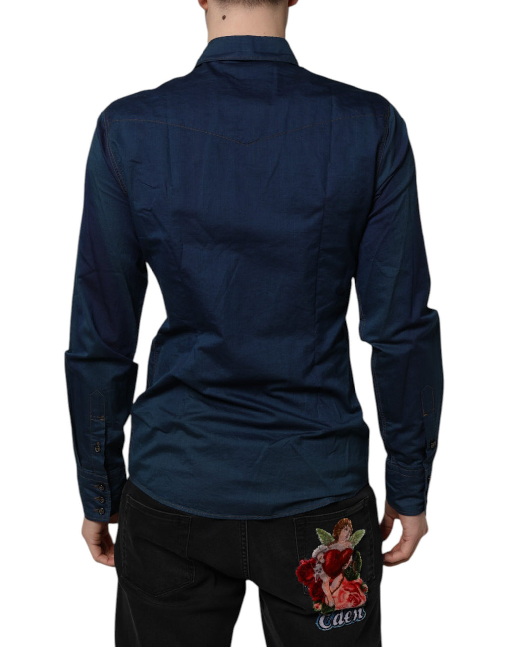 Dolce &amp; Gabbana Blaues GOLD Langarm-Freizeithemd aus Baumwolle