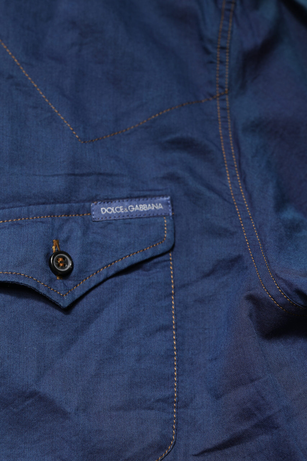 Dolce &amp; Gabbana Blaues GOLD Langarm-Freizeithemd aus Baumwolle