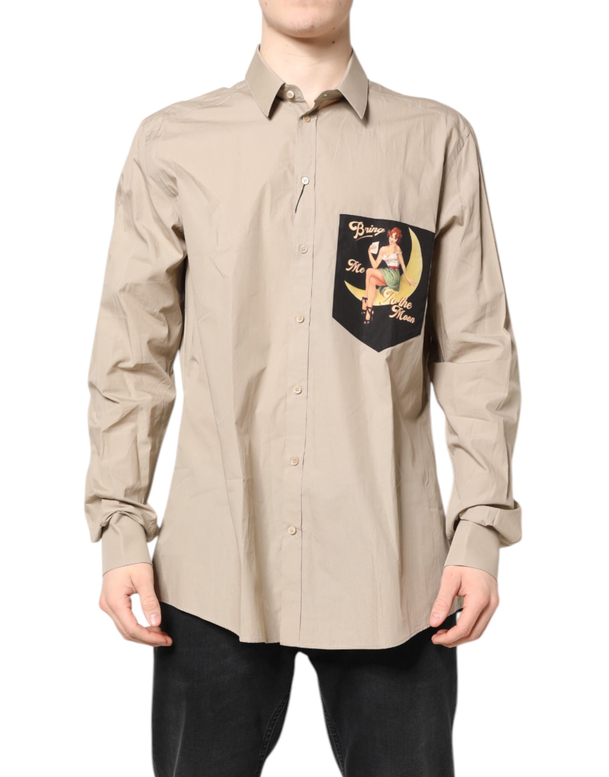 Dolce &amp; Gabbana Beige Pin Up Print MARTINI Herren Freizeithemd
