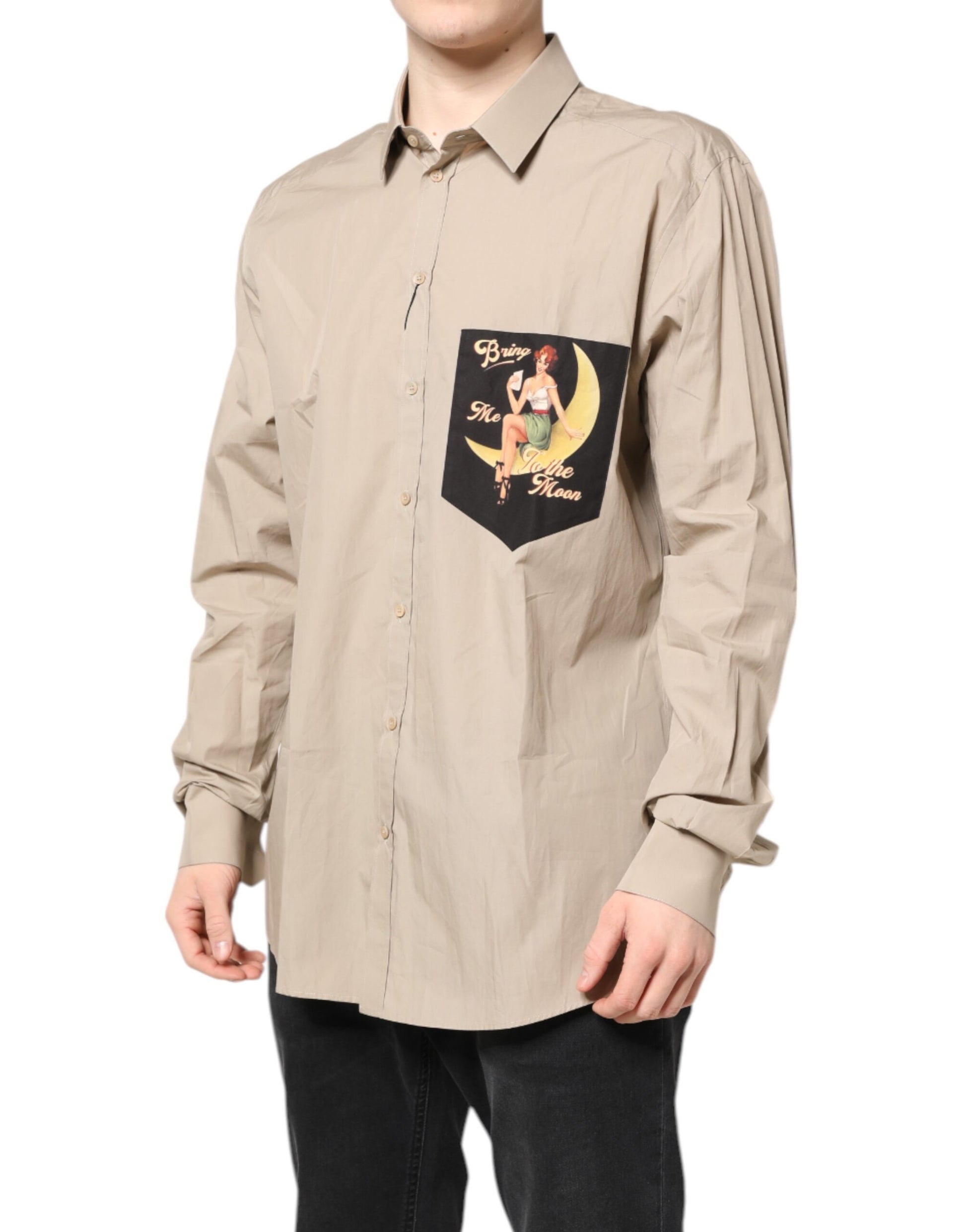 Dolce &amp; Gabbana Beige Pin Up Print MARTINI Herren Freizeithemd