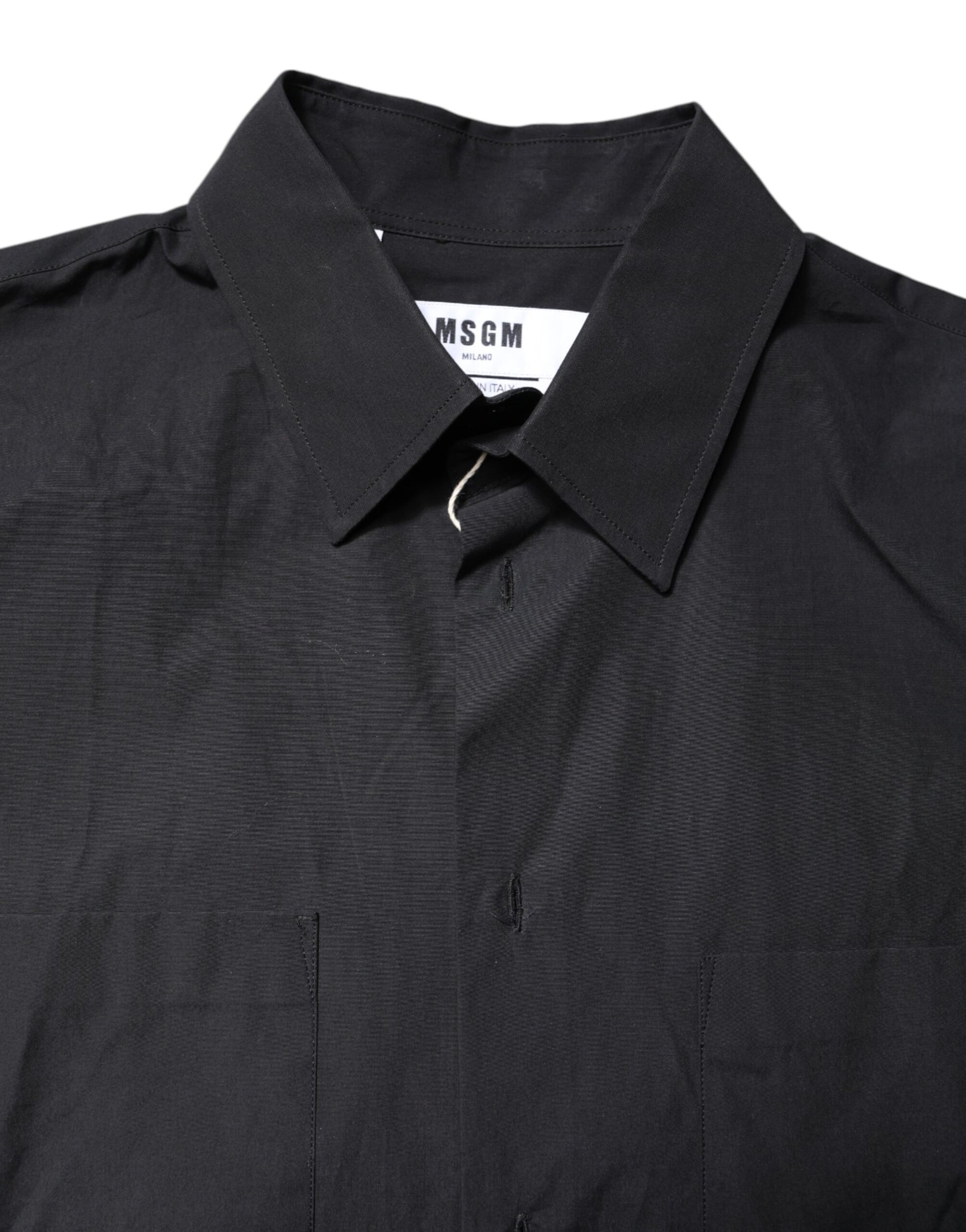MSGM Schwarzes bedrucktes Kurzarmhemd mit Kragen für Herren