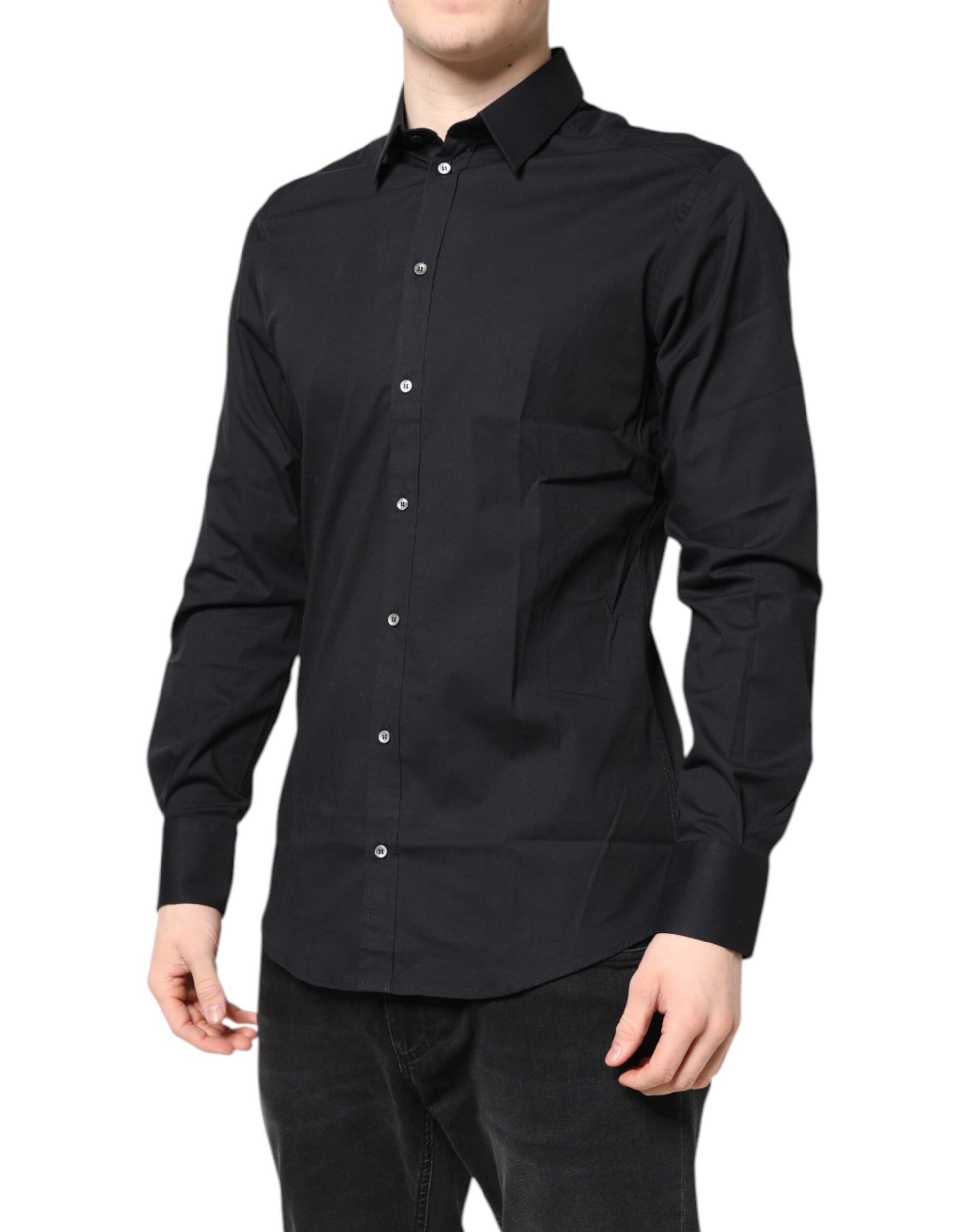 Dolce &amp; Gabbana Schwarzes GOLD Langarmhemd aus Baumwolle
