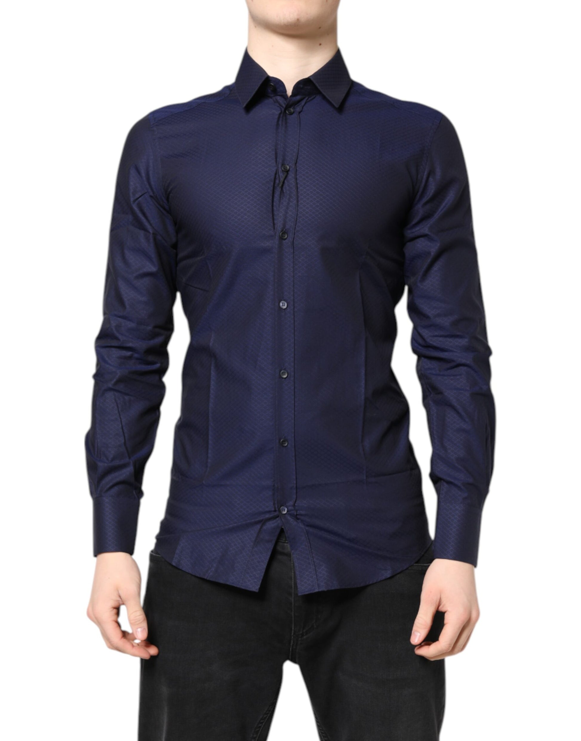 Dolce &amp; Gabbana Blau GOLD Baumwolle Langarm Herren Hemd