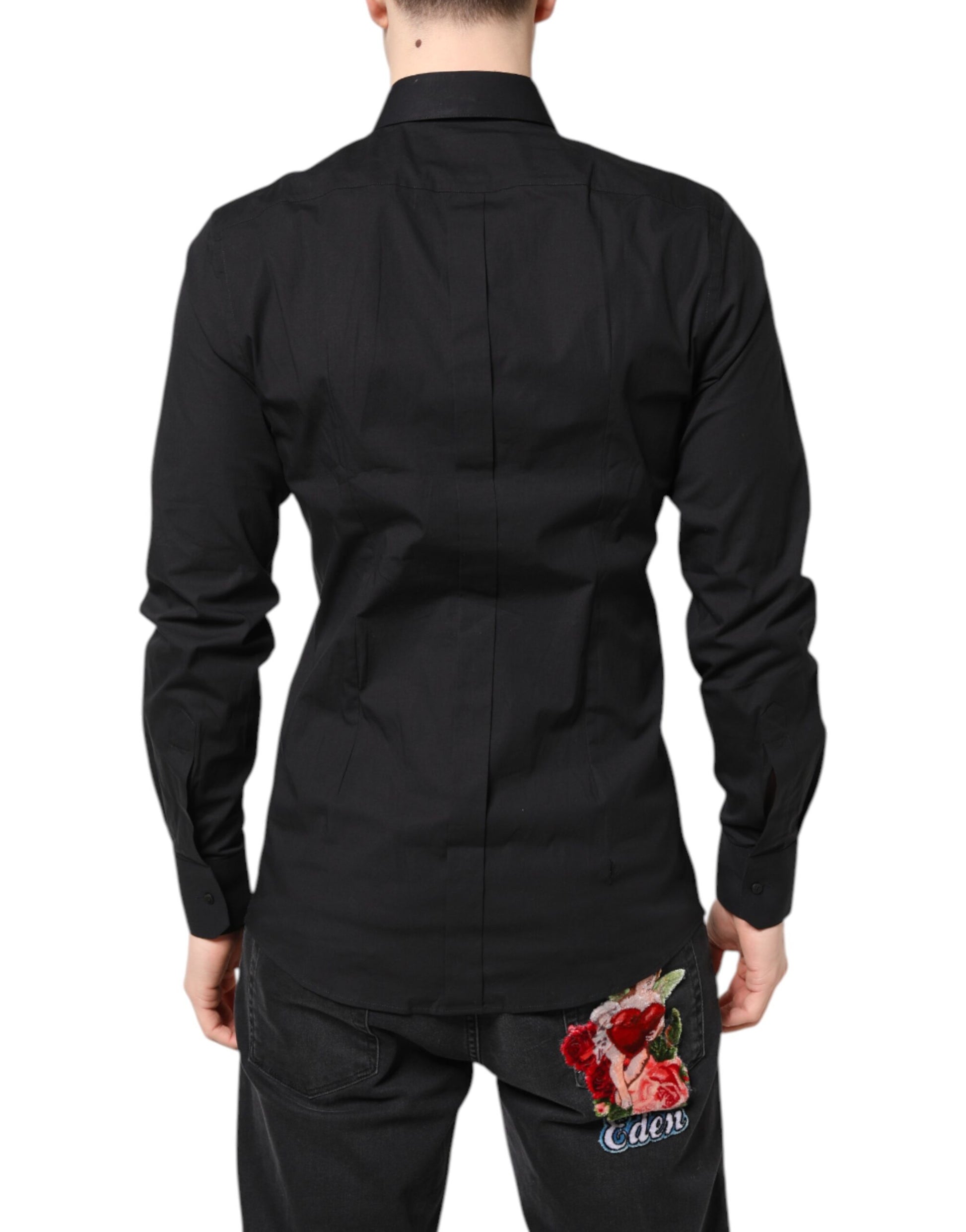 Dolce &amp; Gabbana Schwarzes GOLDENES formelles Baumwollhemd