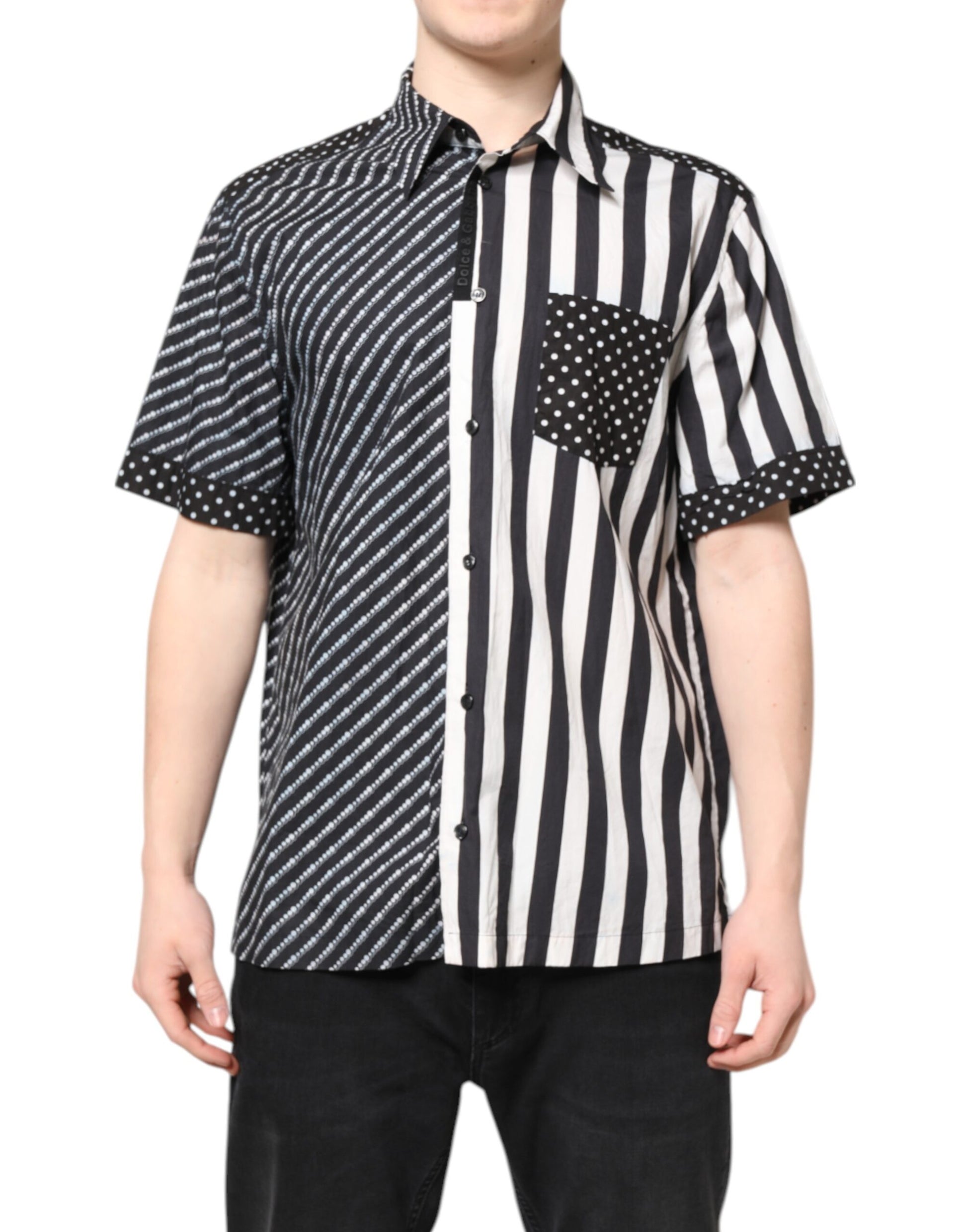 Dolce &amp; Gabbana – Freizeithemd mit Button-Down-Kragen und schwarzen und weißen Streifen