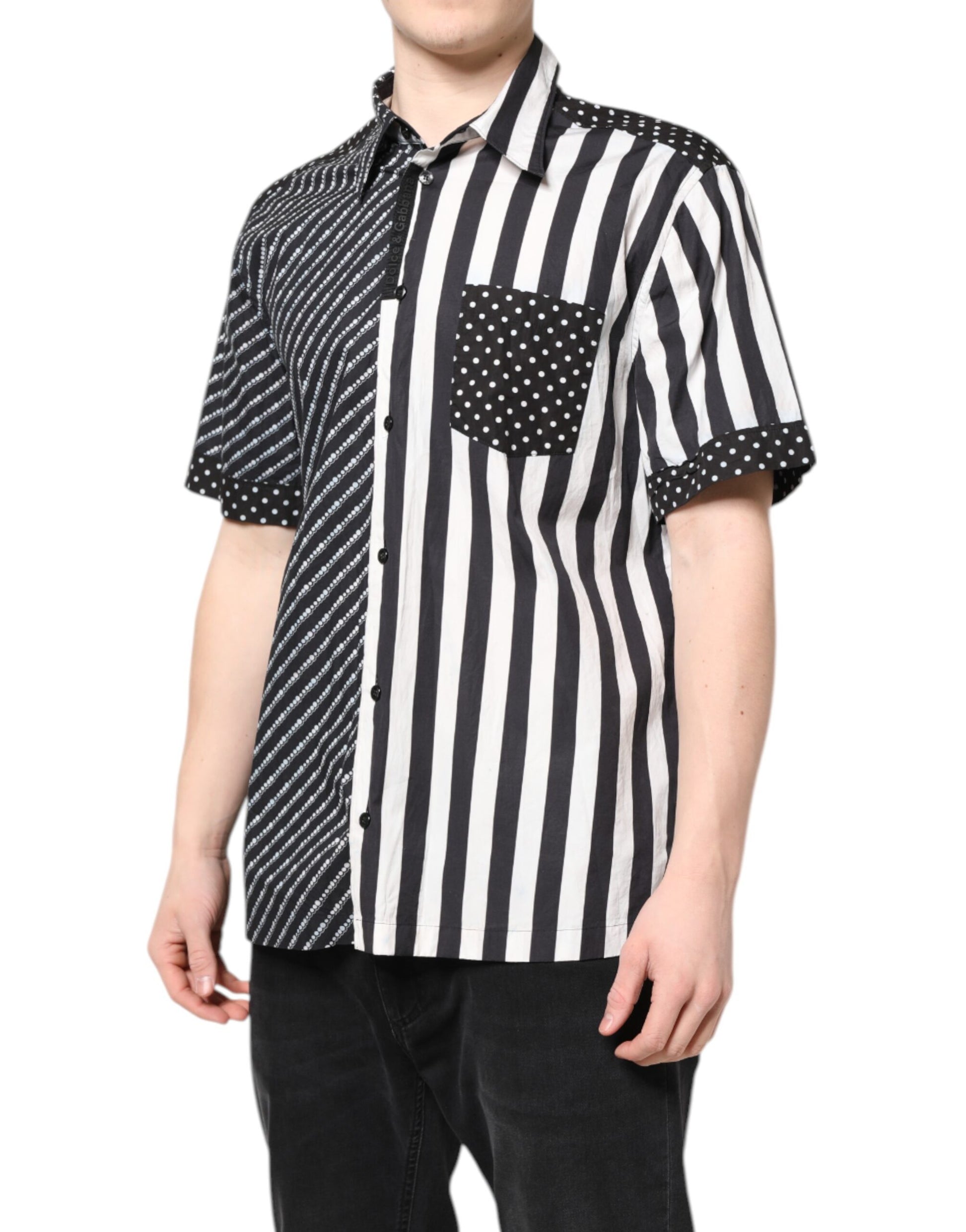 Dolce &amp; Gabbana – Freizeithemd mit Button-Down-Kragen und schwarzen und weißen Streifen