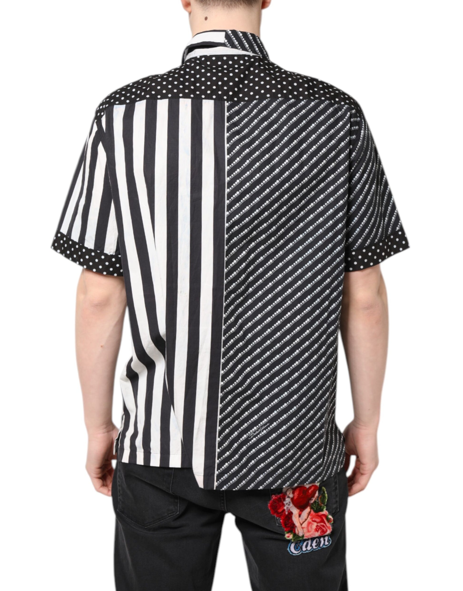 Dolce &amp; Gabbana – Freizeithemd mit Button-Down-Kragen und schwarzen und weißen Streifen